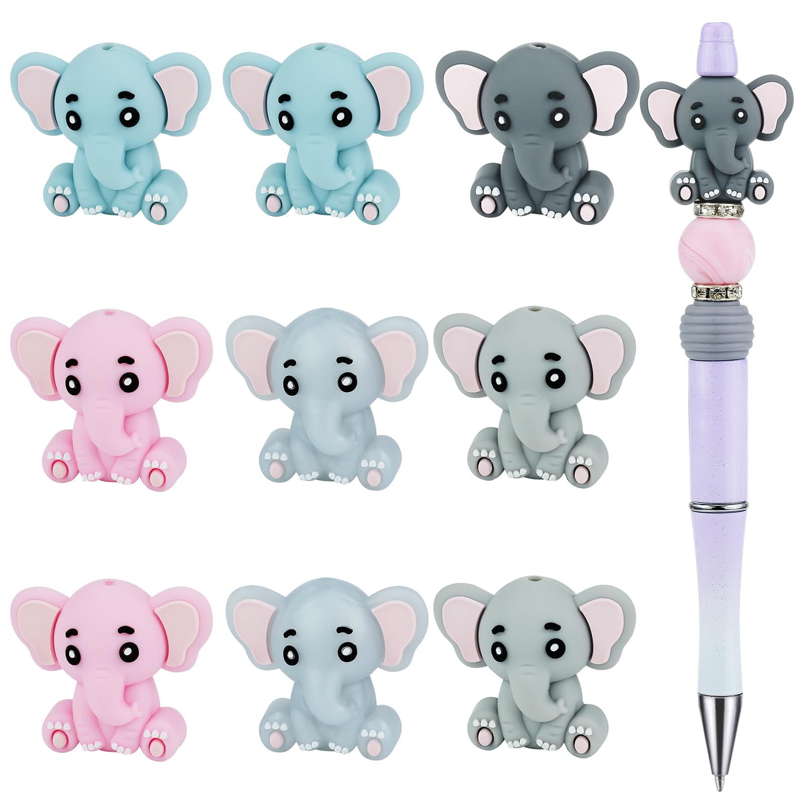 HUAAPLEVLA 3D Animal Silicone Beads for Keychain Making, Elephant, 10 Pcs