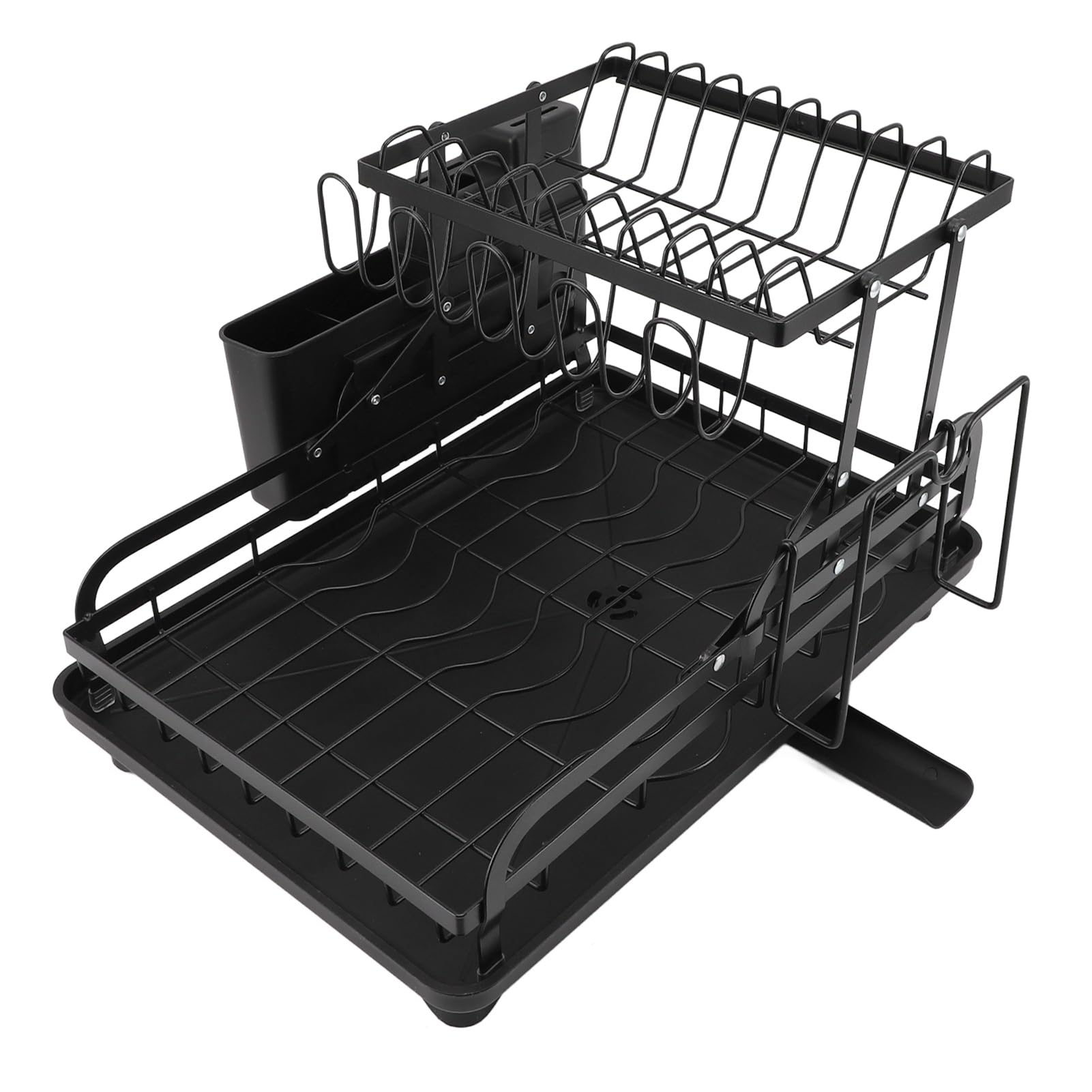 Rack de Séchage à Double Couche, Rack de Séchoir à Vaisselle de Rangement Facile pour Comptoir de Cuisine, avec Conception Pliable, Excellent Drainage (Black)