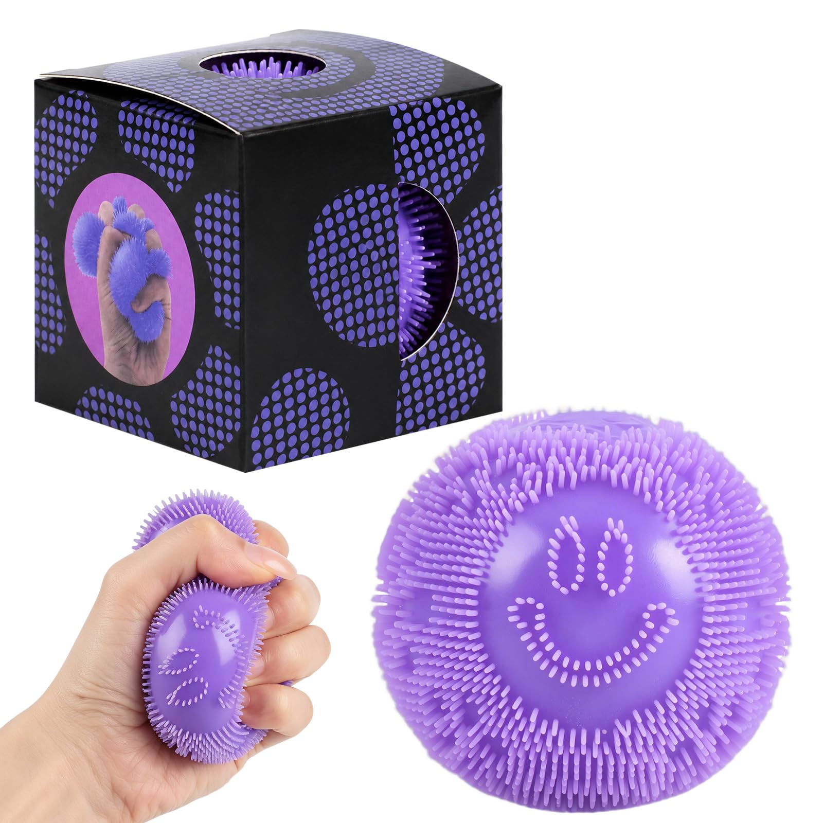 Fuzz Ball Fidget Stress Toy, Soft Sensory Squishy Fuzz Ball, Smile Face Squishies Squeeze Toy for Anxiety Relief, Portable Handheld Fidget Toy for Adults, Party Bag Fillers & Desk Toy