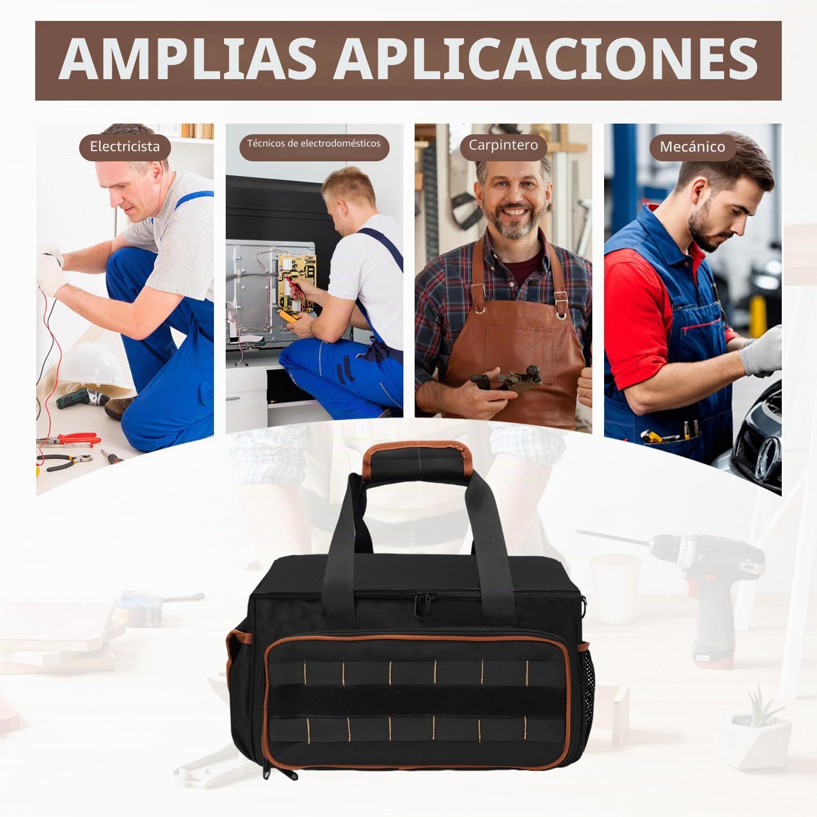 Bolsa de herramientas para electricista de 17 pulgadas, bolsa de herramientas con múltiples bolsillos, tela Oxford resistente con costuras reforzadas, correa de hombro ajustable, para
