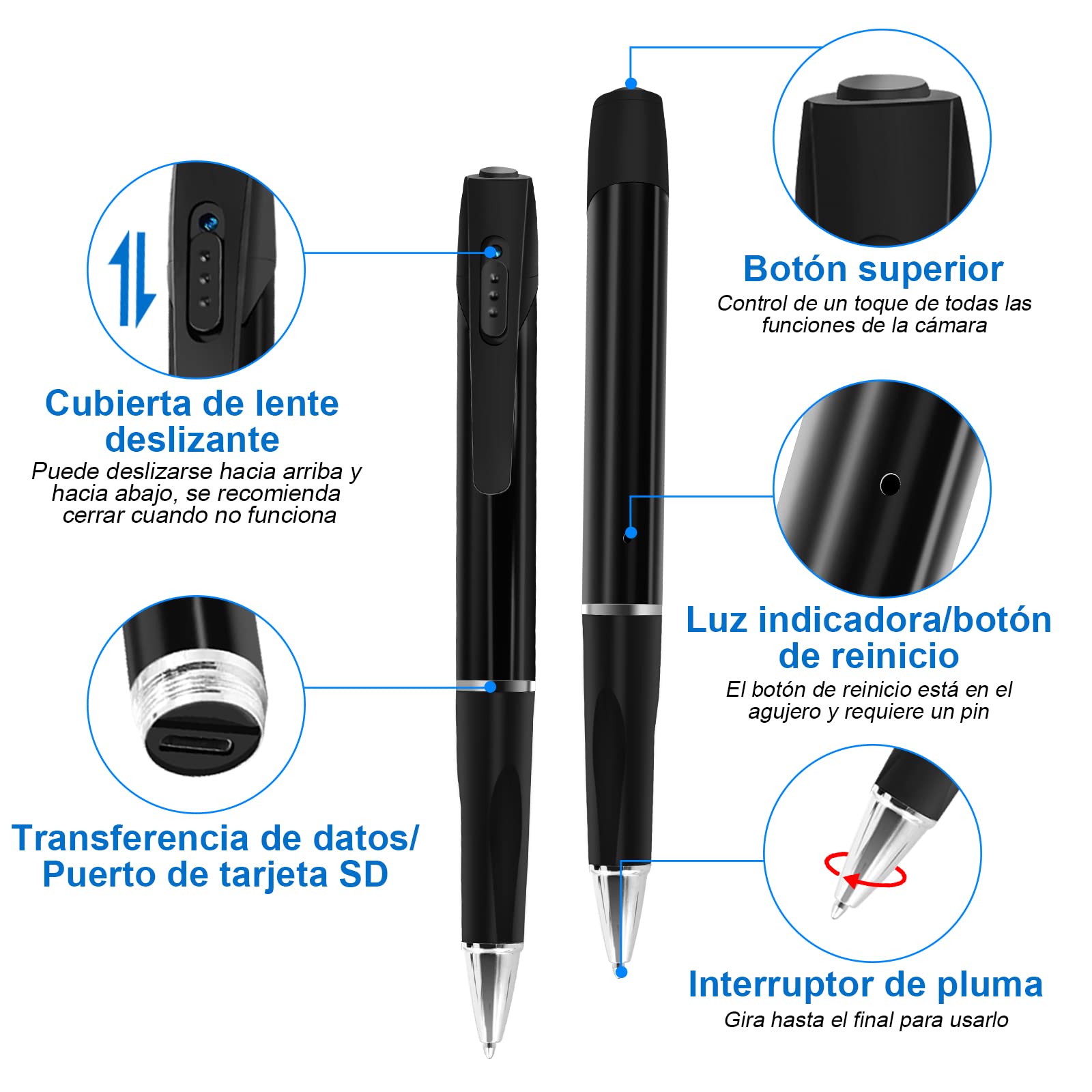 TANGMI Cámaras Espía 32GB Mini Cámara Oculta 1080P Bolígrafo Espía de Video con Detección de Movimiento para Reuniones de Negocios