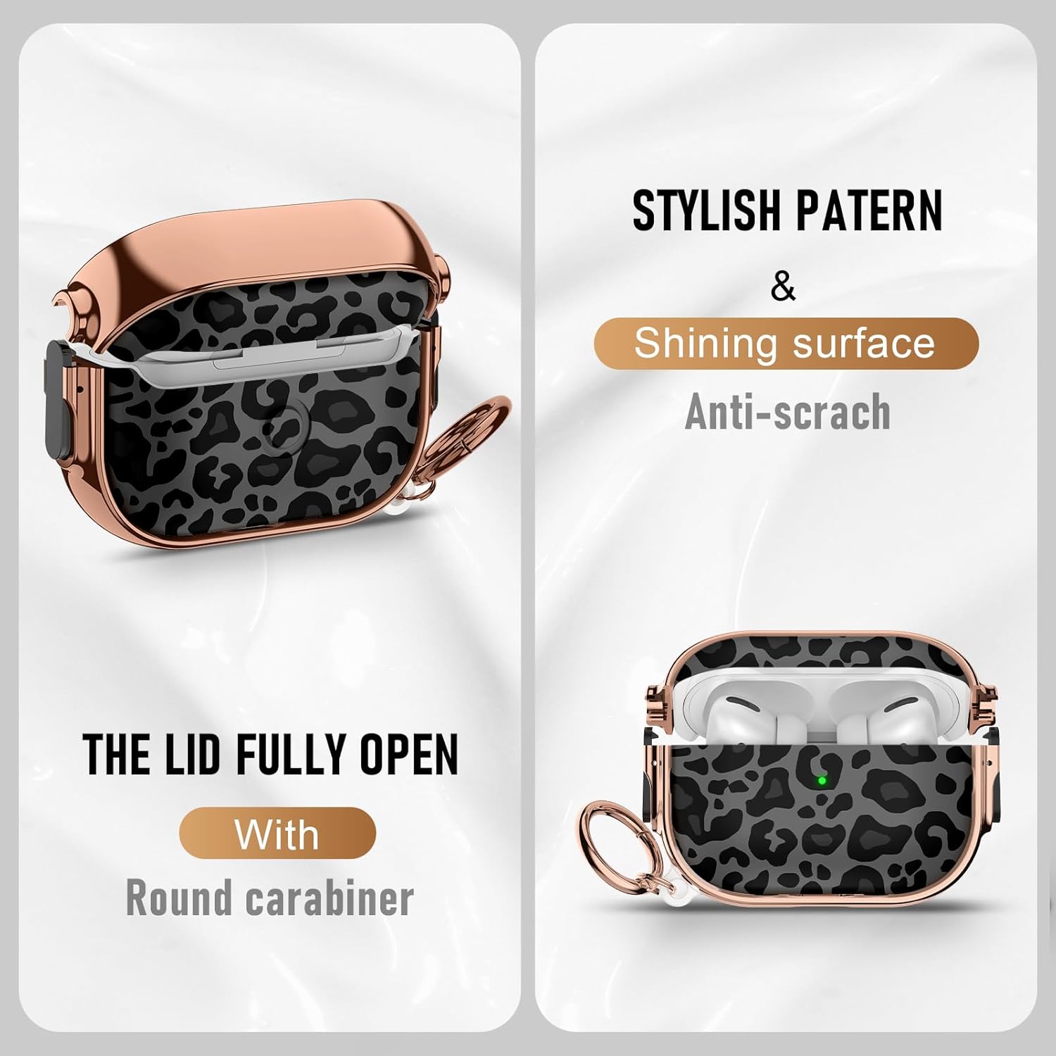 Maxjoy for Cute Airpods Pro 2 case with Safety Lock,Compatible Airpods Pro Case 2nd/1st Gen,for Leopard Print AirPods Case Coverfor Women Girly with Keychain-Black - Image 3