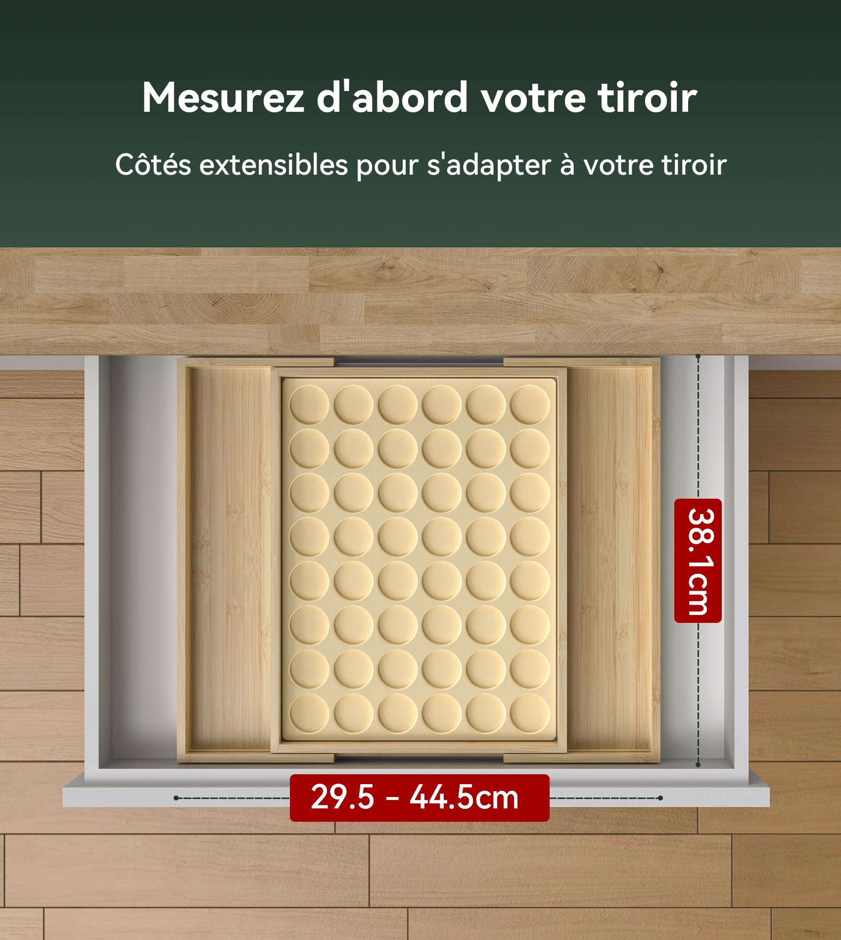 WELL WENG range-capsules à bambou extensible pour tiroir de comptoir, compatible avec les capsules Nespresso Original, capacité de 48 capsules (extensible de 29,5 cm à 45,7 cm)
