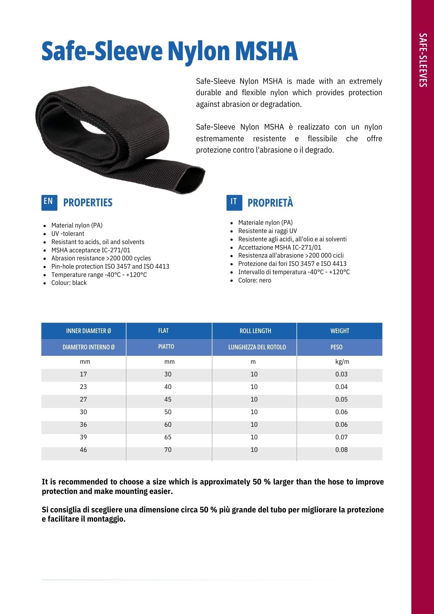 Safe-Sleeve - Telo protettivo in tessuto, Ø 46 mm, protezione tubi idraulici, guaina per cavi, nylon, lunghezza 10 m, colore: Nero
