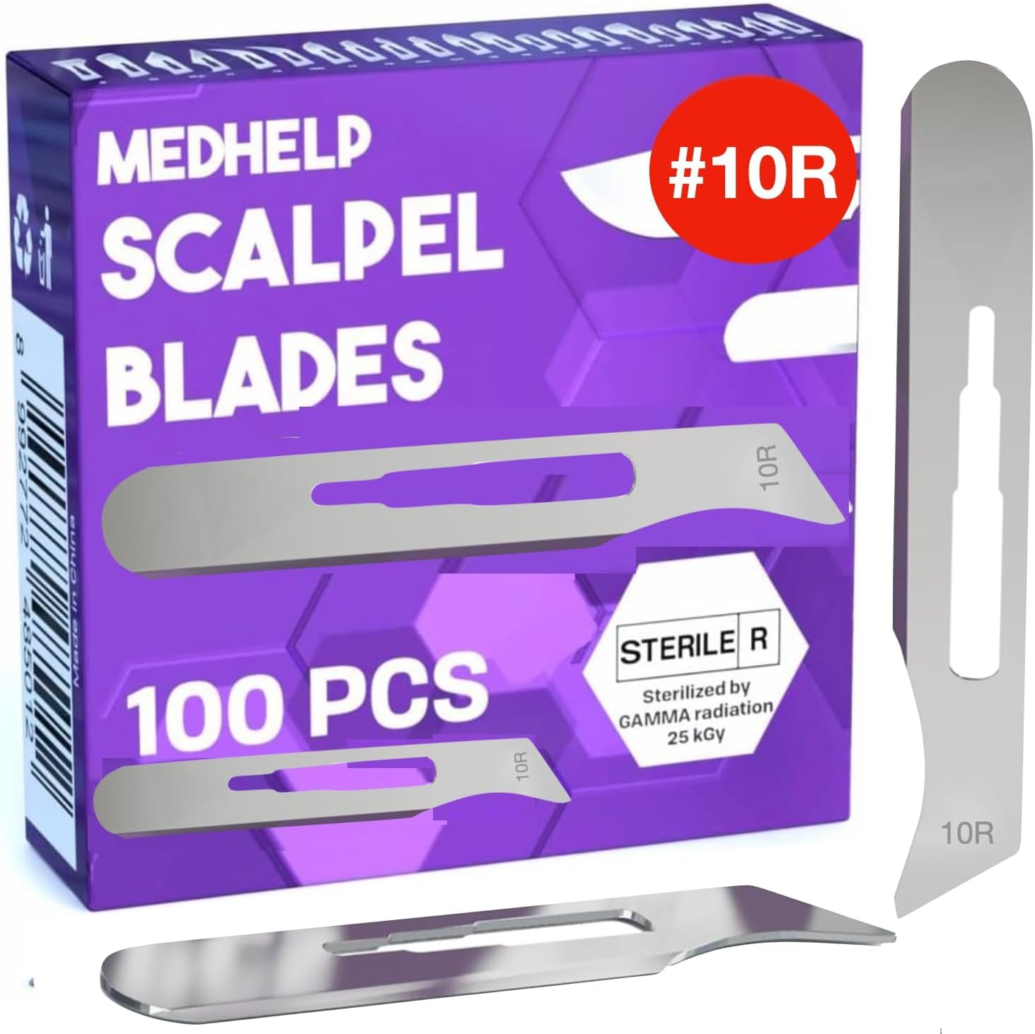MedHelp 10r Blades Dermaplaning - Pack of 100 Dermaplane Blades 10r, High Carbon Steel Dermablade Blades Individually Packed, Disposable Surgical Scalpel Blades, Sterile