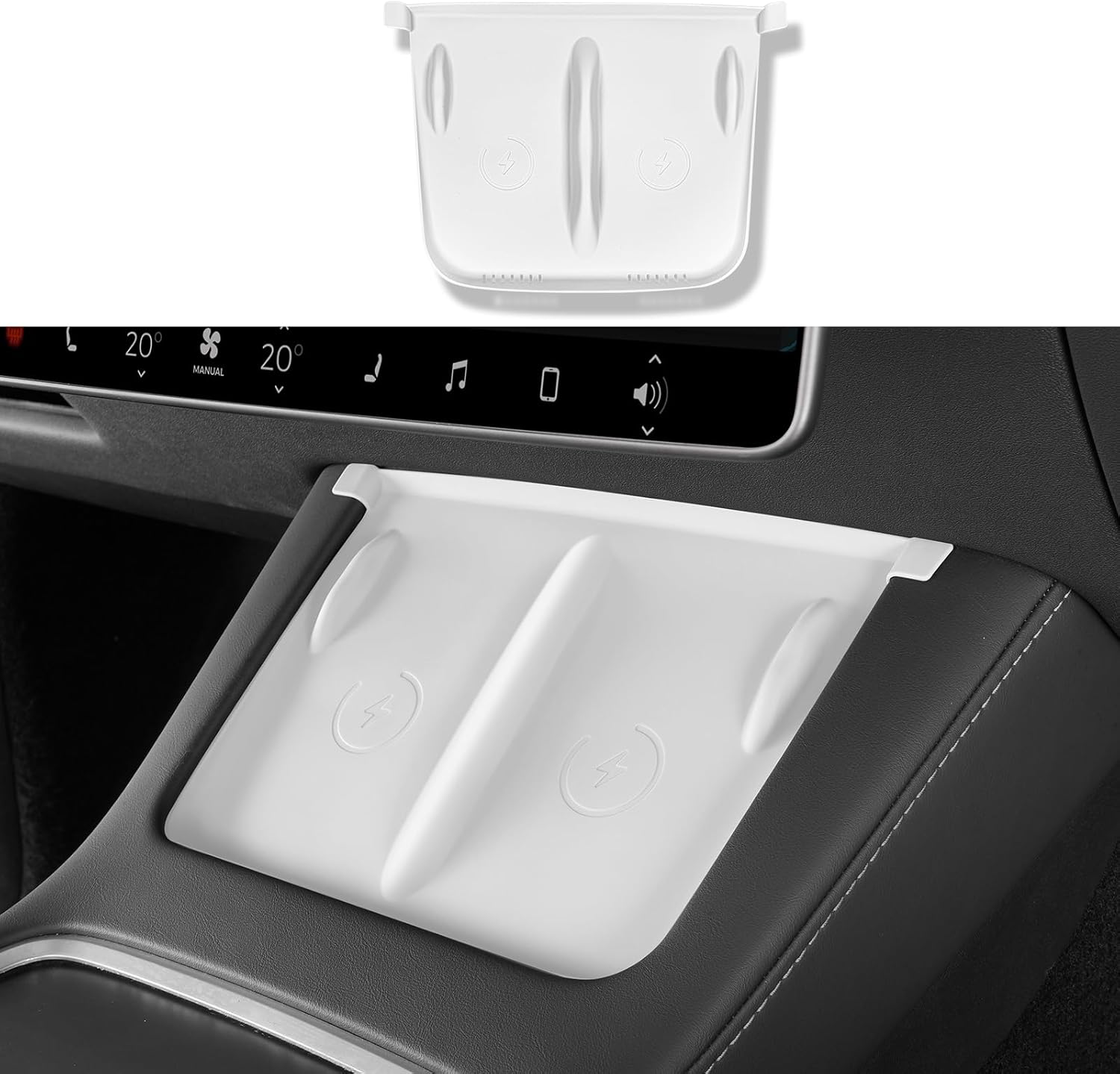 Temmis Center Console Wireless Charging Mat for Tesla Model 3 2021-2023 / Model Y 2021-2024, Anti-Slip Waterproof Silicone Phone Pad Cover for Model 3/Y (White)