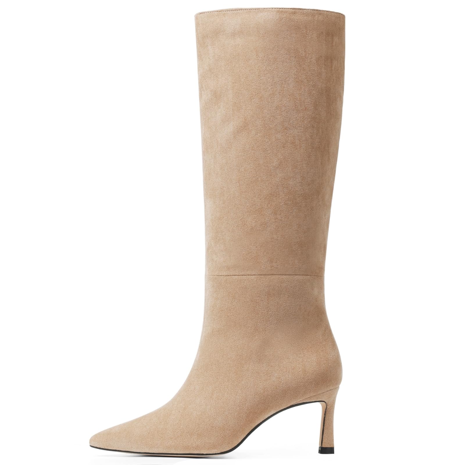 Uacllcau Knee High Boots for Women Pointed Toe Kitten Heel Tall Boots Womens Fashion Slip On Wide Calf