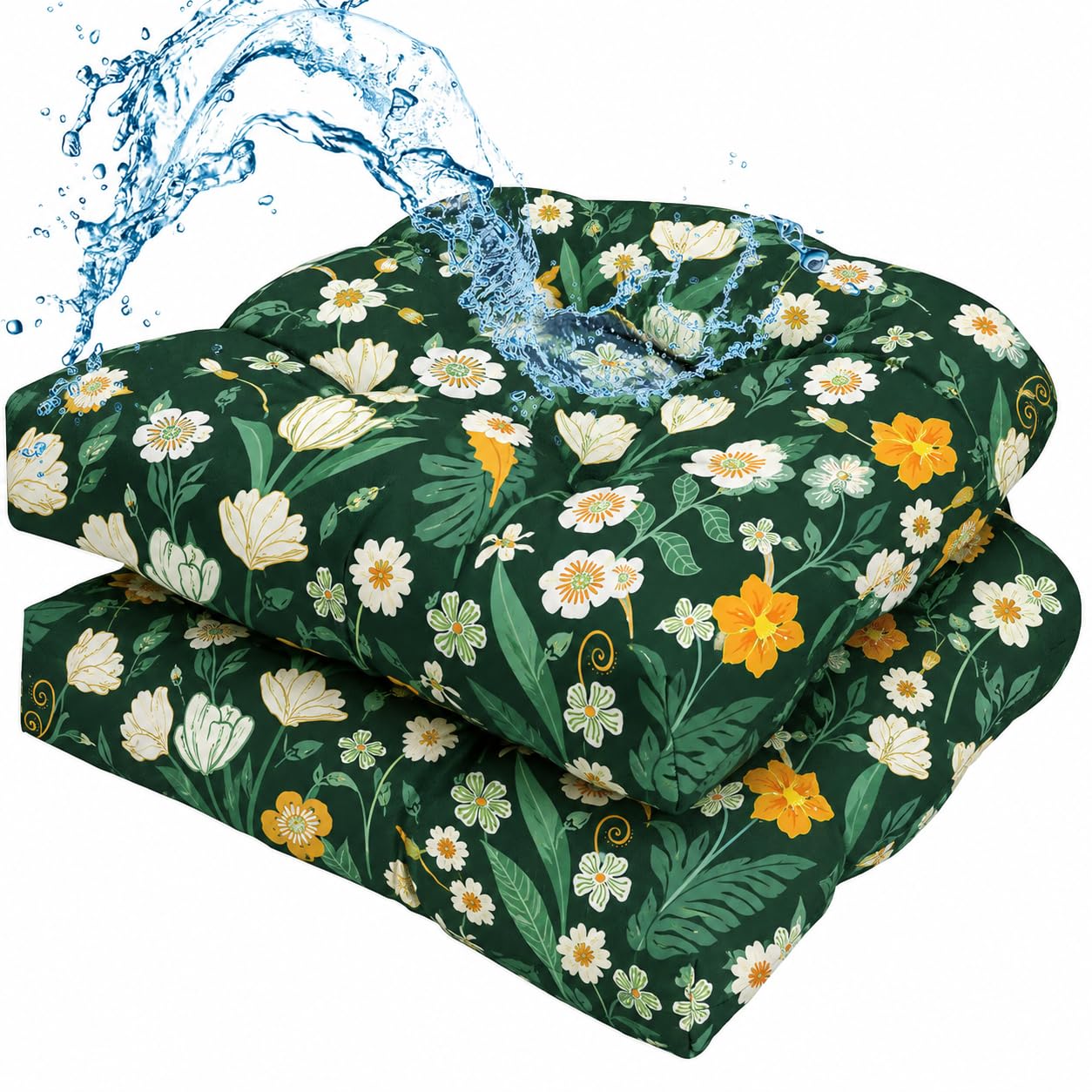 widesmile Garden Rattan Chair Seat Pads Cushions Replacement, Green Floral — image 1