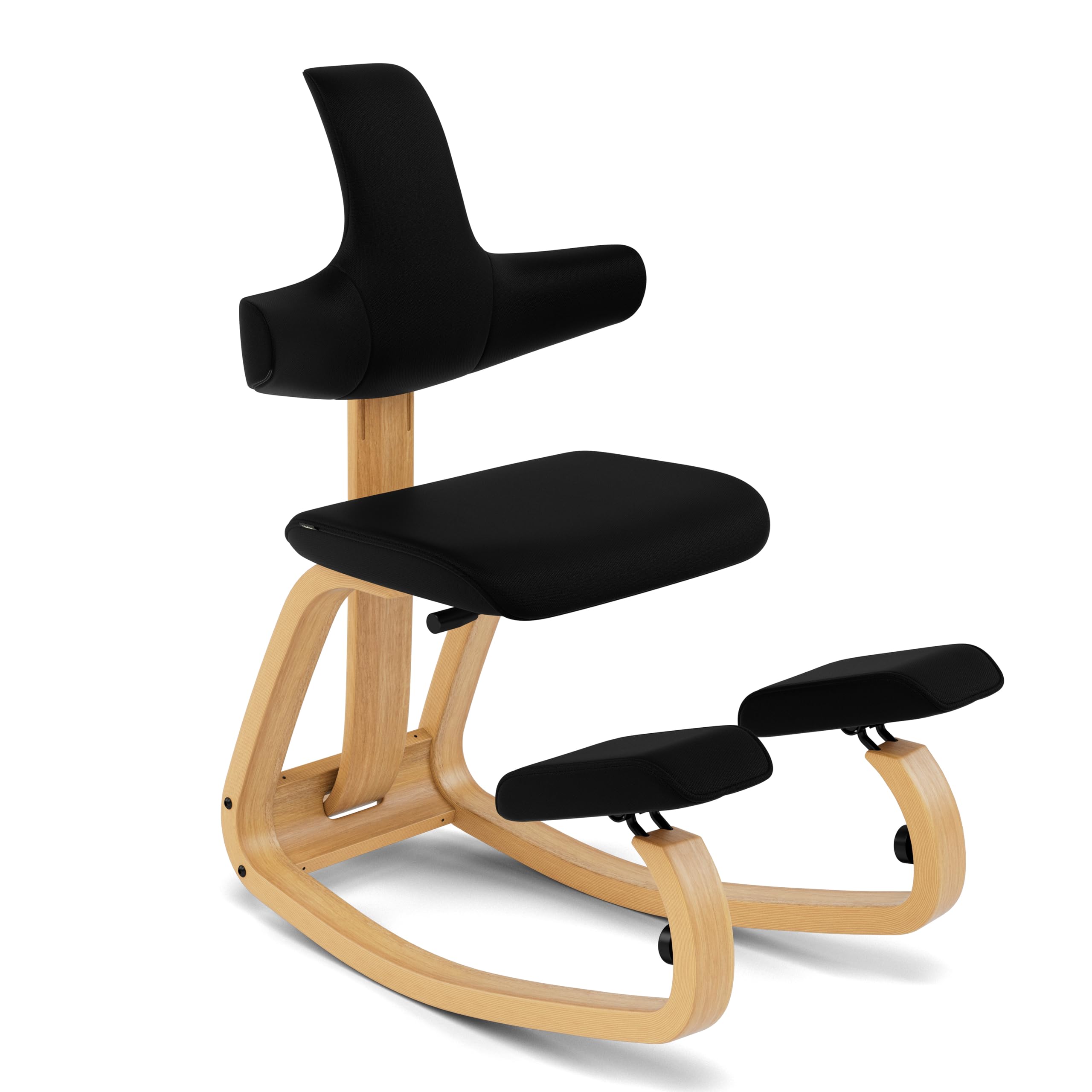 Varier Thatsit Fauteuil genoux ergonomique réglable en hauteur avec dossier et cadre en bois de hêtre pour une assise active Marron/noir