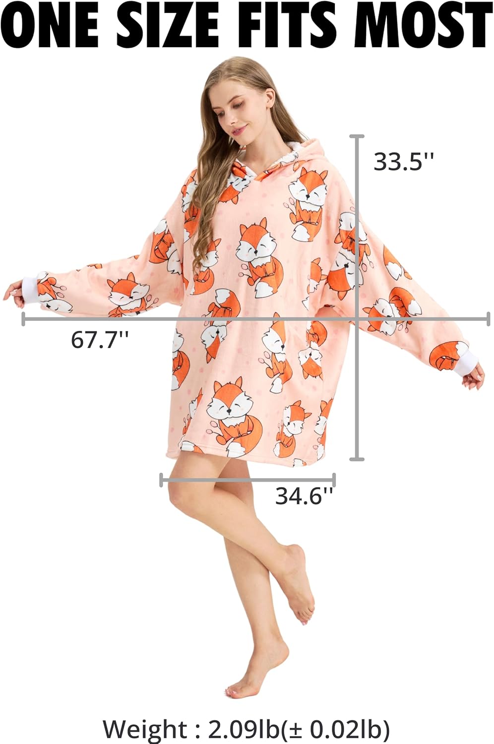 Fox-Patterned Gifts for Women, Girls, Men, Wearable Blanket Hoodie, Oversized Hooded Blanket, Plush, Cozy, Warm, Soft - Image 5