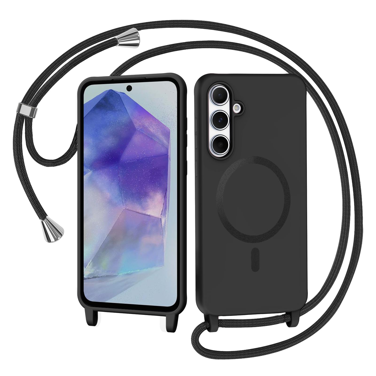 AOMYKE Handyband für Samsung Galaxy S24 Hülle mit Band, Magnetisch Handyhülle kompatibel mit Magsafe zum Umhängen Schutzhülle mit Kette Kordel Weich TPU Liquid Silikon Case