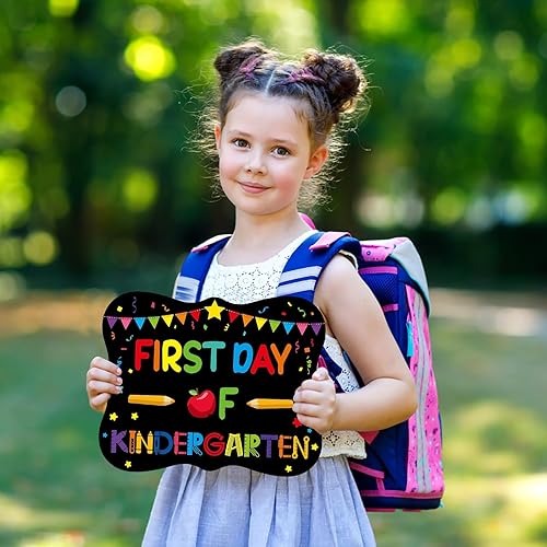 Miniatura 4 de PETCEE Letrero de primer y último día de escuela  Cartel de pizarra de 15 grados para niños y niñas, 8 x 10 pulgadas, preescolar de jardín de