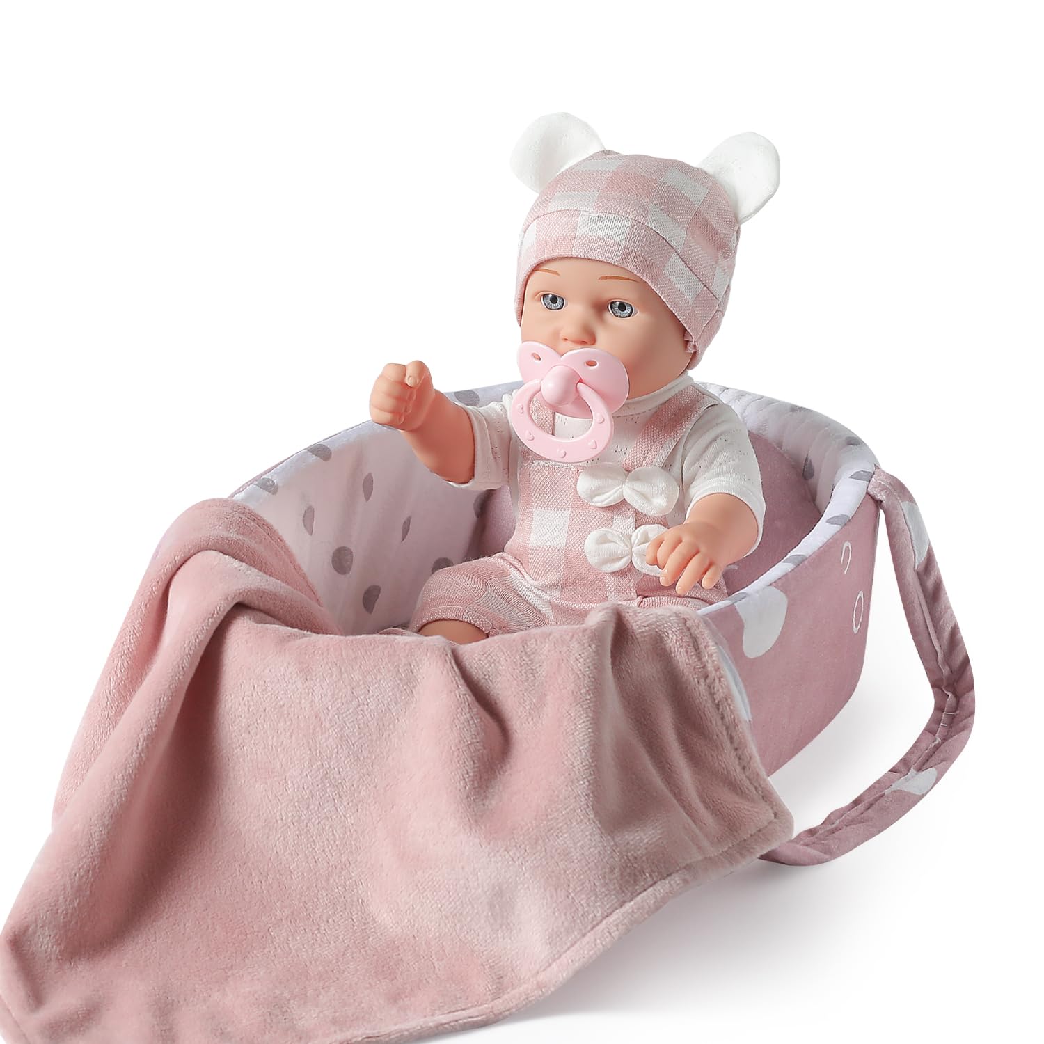 Enjoyin 12 Inches Baby Dolls Toys Set with Accessories, Includes Baby Doll Carrier Bassinet Bed, Pacifier and Blanket, First Baby Doll for Toddler Girls Age 3+