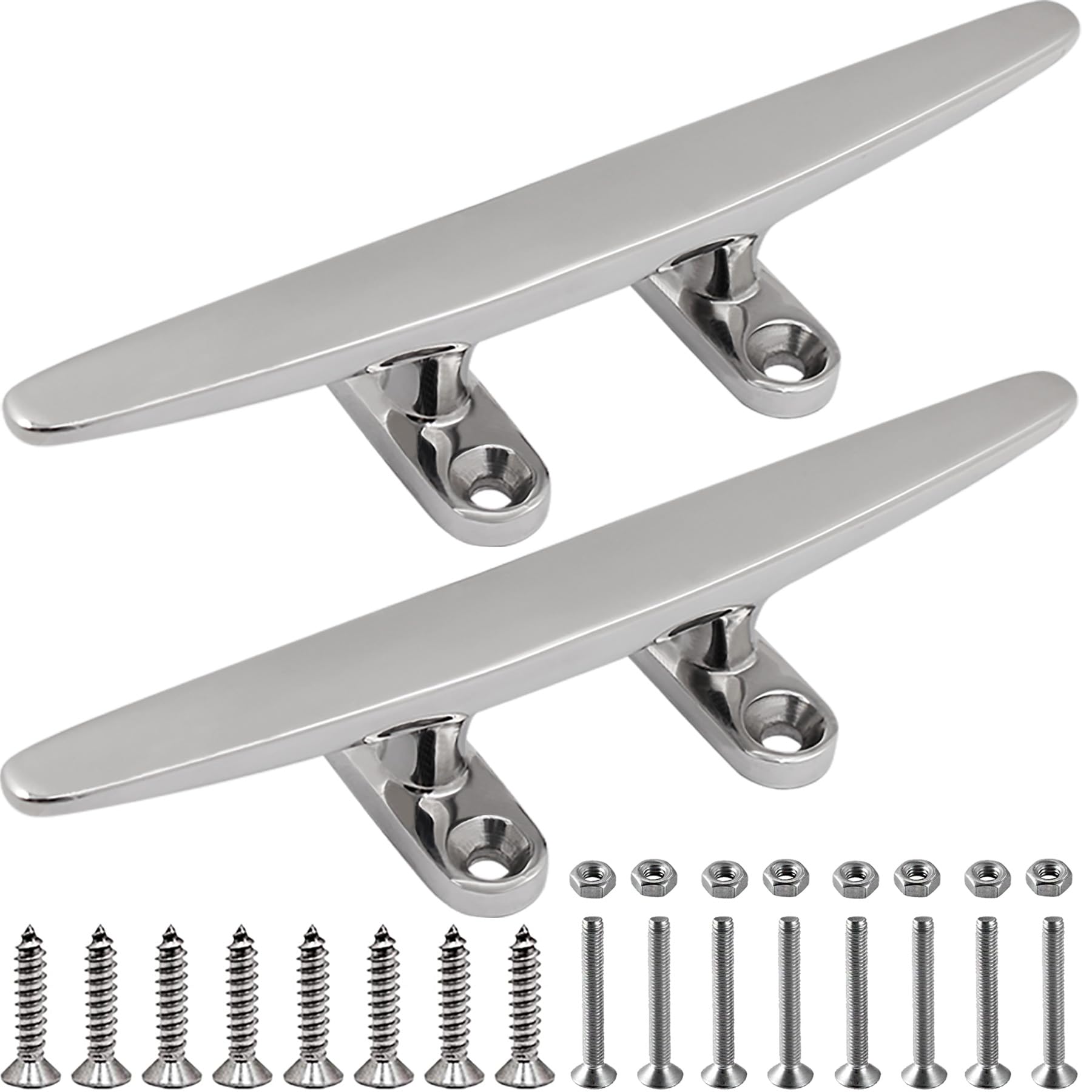 SHENGHUISS Boat Cleat 316 Stainless Steel Open Base Boat Dock Cleats Flat Top Mooring Cleat for Boat, Deck, Dock, Hook (4"/5"/6"/8"/10"/12")