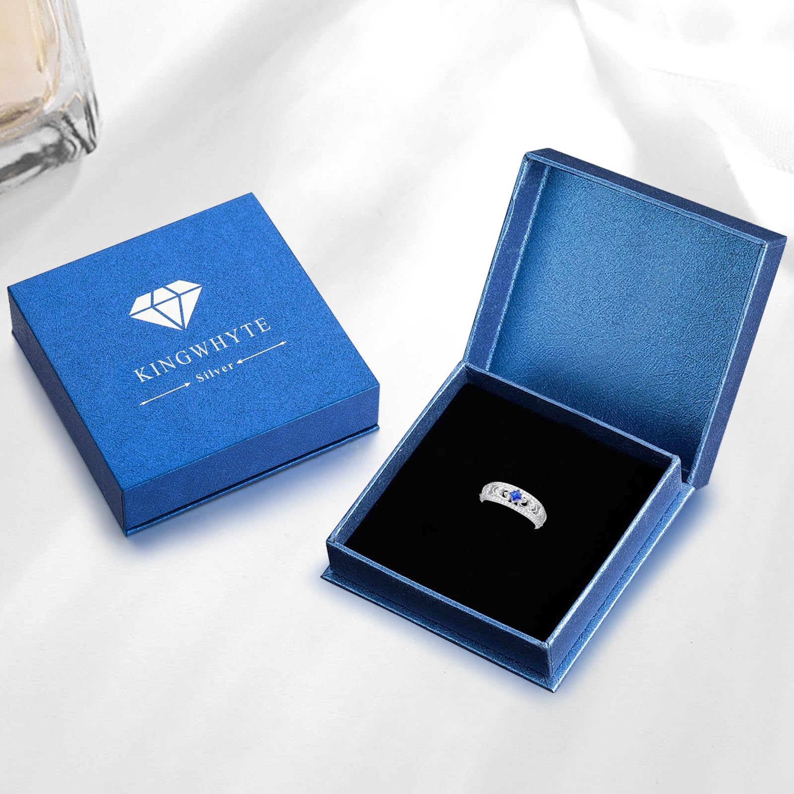 KINGWHYTE Keltischen für Frauen 925 Sterling Silber Keltischer Knoten Geburtsstein Offener Ring Versprechen Verlobungsschmuck Geburtstagsgeschenke für Frauen Mädchen