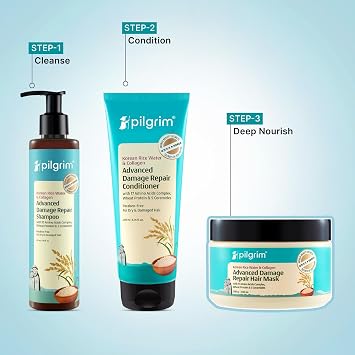 Pilgrim Rice Water & Collagen Hair Mask with Wheat Protein & Ceramides | Unscented| Nourishing Mask for Smooth-Looking Hair | For Women & Men | 200 g / 7.05 oz
