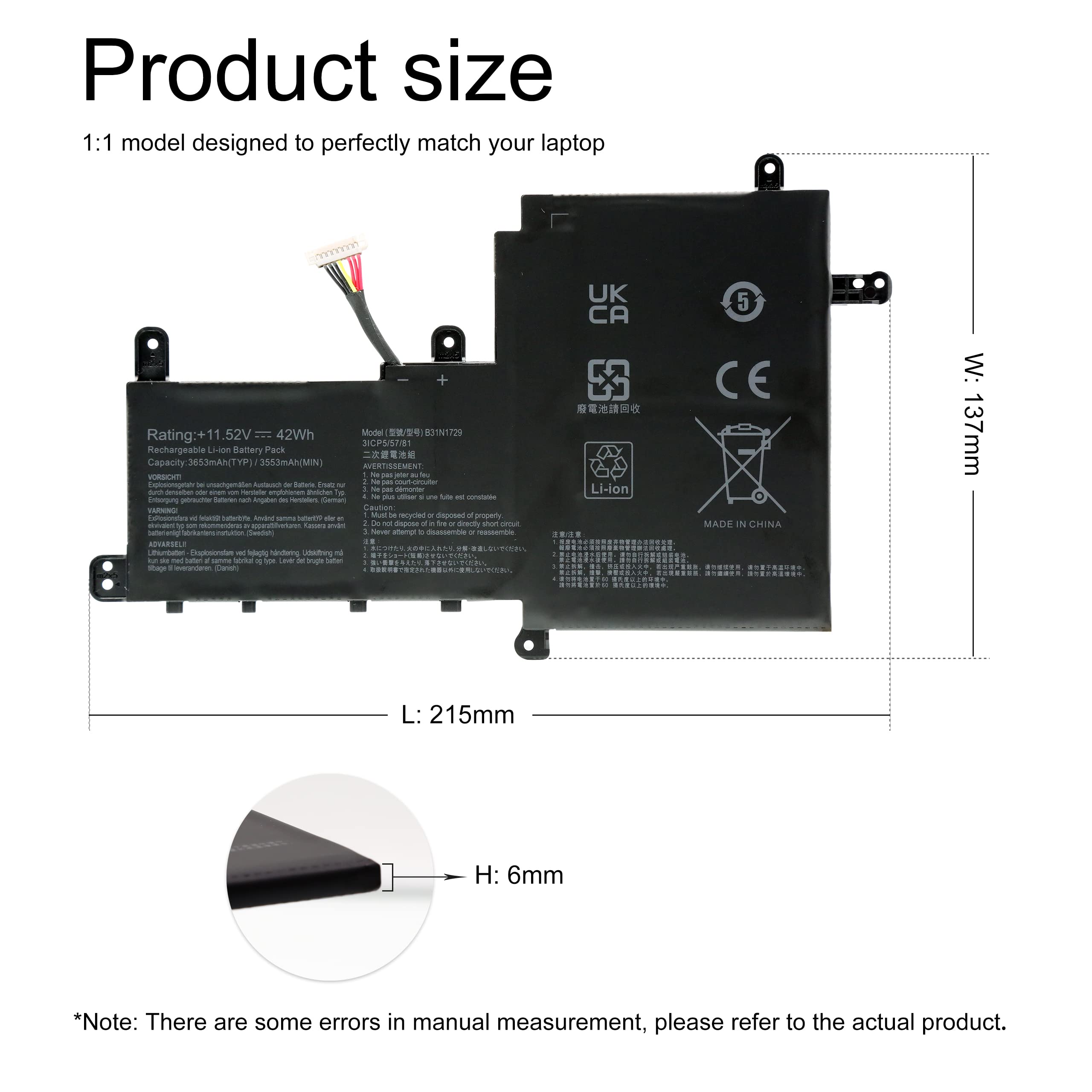 B31N1729 Batterij voor Asus VivoBook S15 S530 S530U S530UA S530UF S530UN X530 X530U X530UA X530UF X530UN X530FA X530FN K530F K530FN K530FF V530FF P1502FF S5300FF S5300UN S530UA-BQ171T S530UN-BQ155T