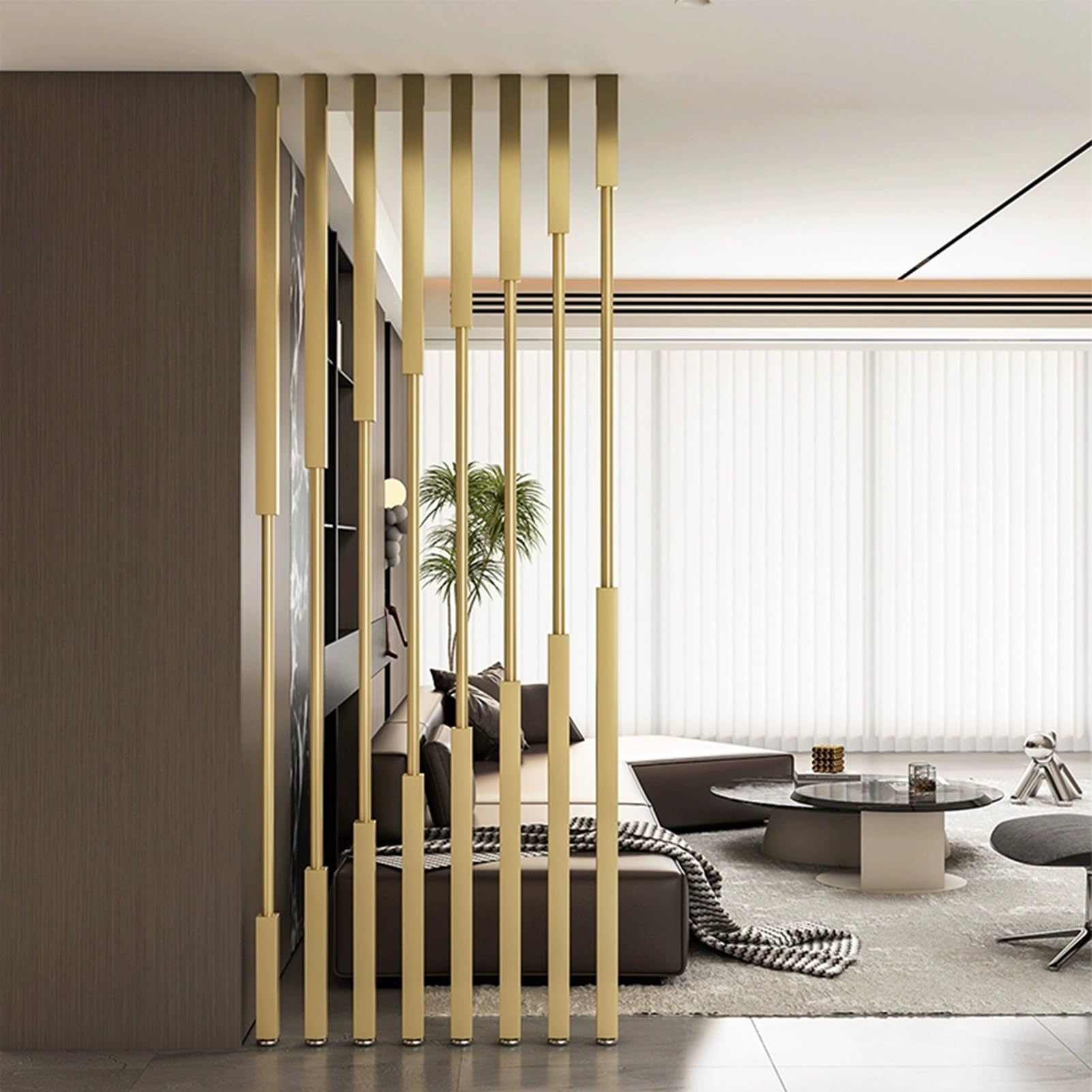 Divisorio per ambienti, facile da montare, 5/8 pannelli dorati, per ufficio/soggiorno/caffetteria/ingresso, pilastri di separazione indipendenti senza foratura(5pcs-C,140cm/55in/4.6ft)