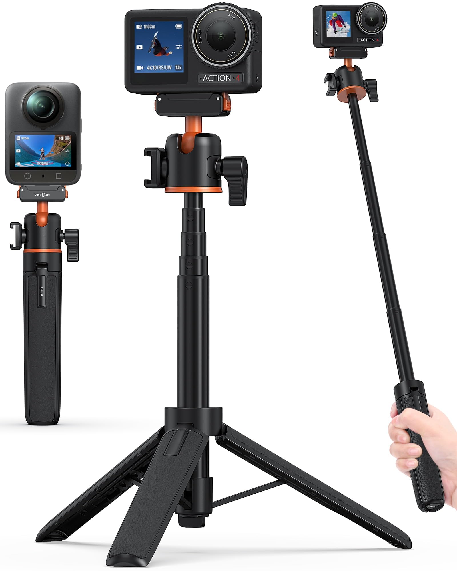 54 cm Selfie Stick Stativ für DJI Osmo Action 5 Pro/4/3, Osmo 360, 2-in-1 Kleines Tischstativ mit Kugelkopf & Verlängerungsstab, Reise Vlog Handgriff/Ausziehbares Einbeinstativ/Halterung/Zubehör