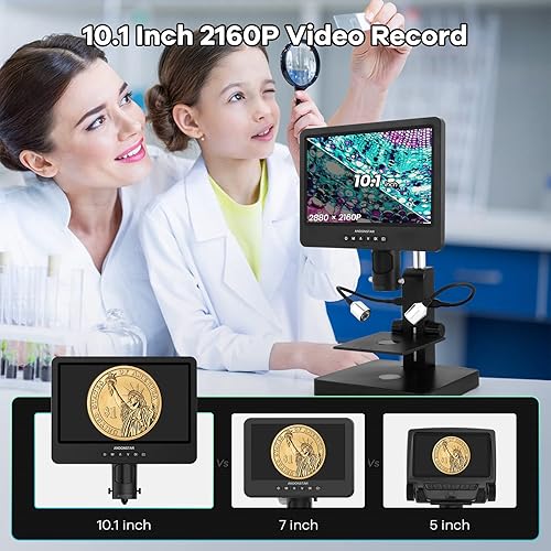 Miniatura 3 de Andonstar AD249S-P Microscopio digital HDMI de 10.1 pulgadas, grabación de video UHD de 4000 x 3 lentes 2160P, kit de microscopio biológico para
