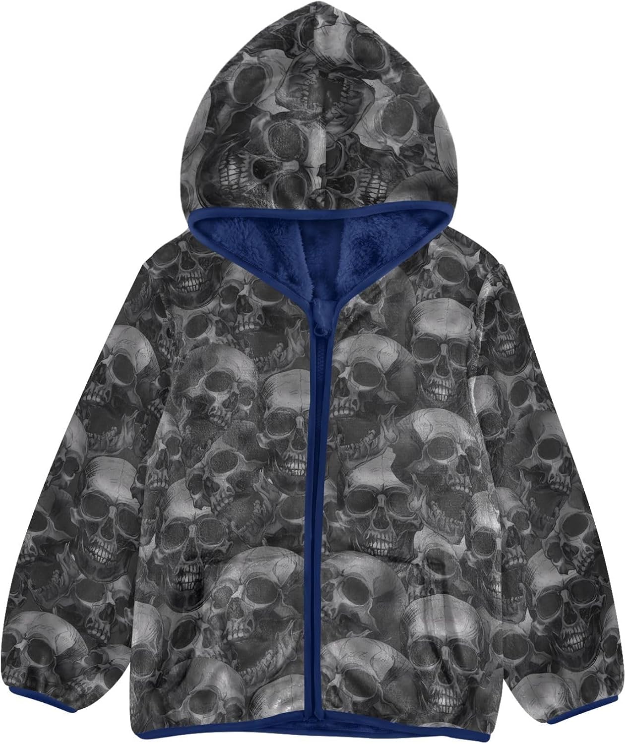 Skull Pattern Toddler Fleece Jacket with Hood Children Winter Coat Navy Blue Baby Boy Girl Clothes
