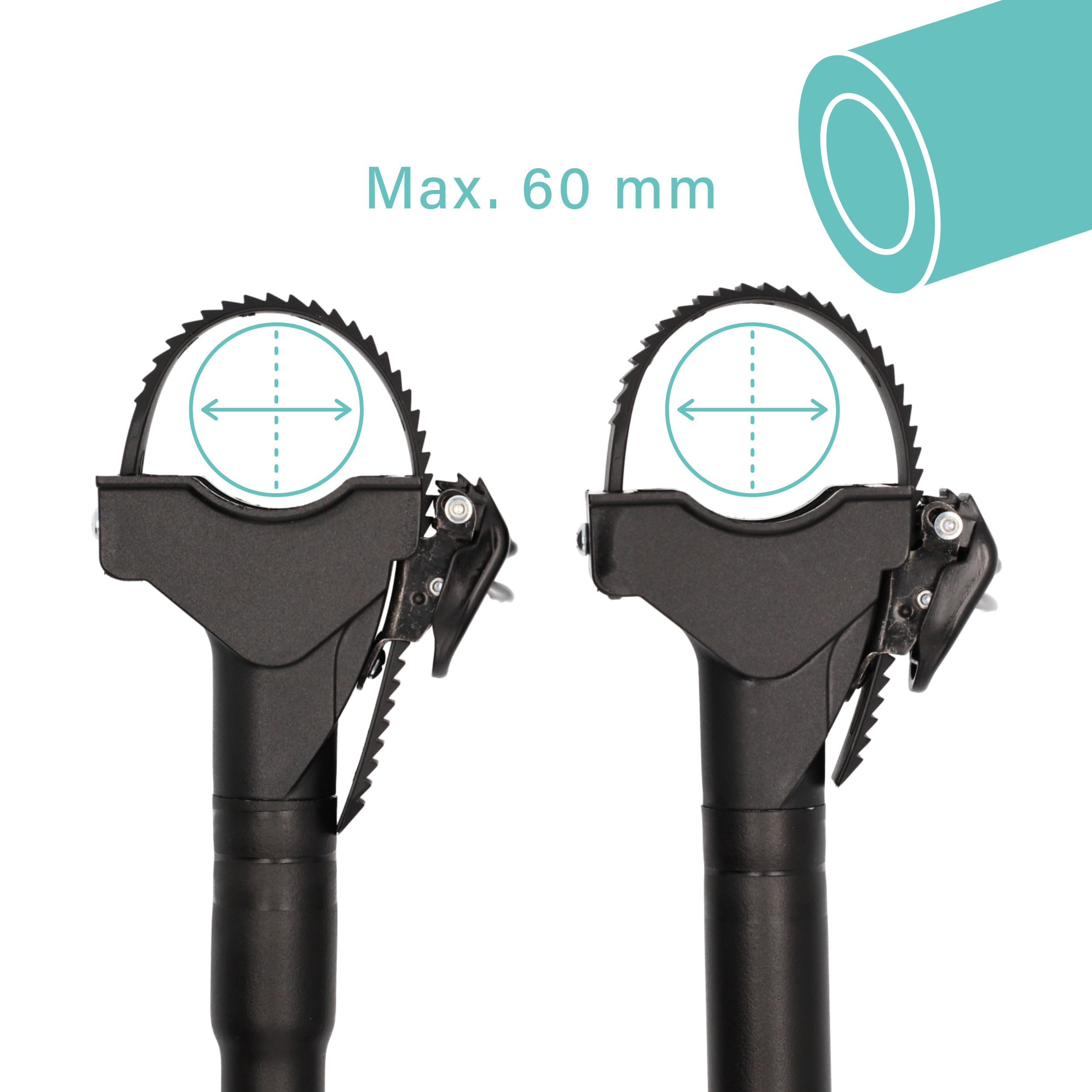 FISCHER Adattatore per telaio della bicicletta, adattatore variabile per un trasporto sicuro e pratico, adatto per tubi fino a 6 cm di diametro, distanza fino a 65 cm tra reggisella e manubrio, nero