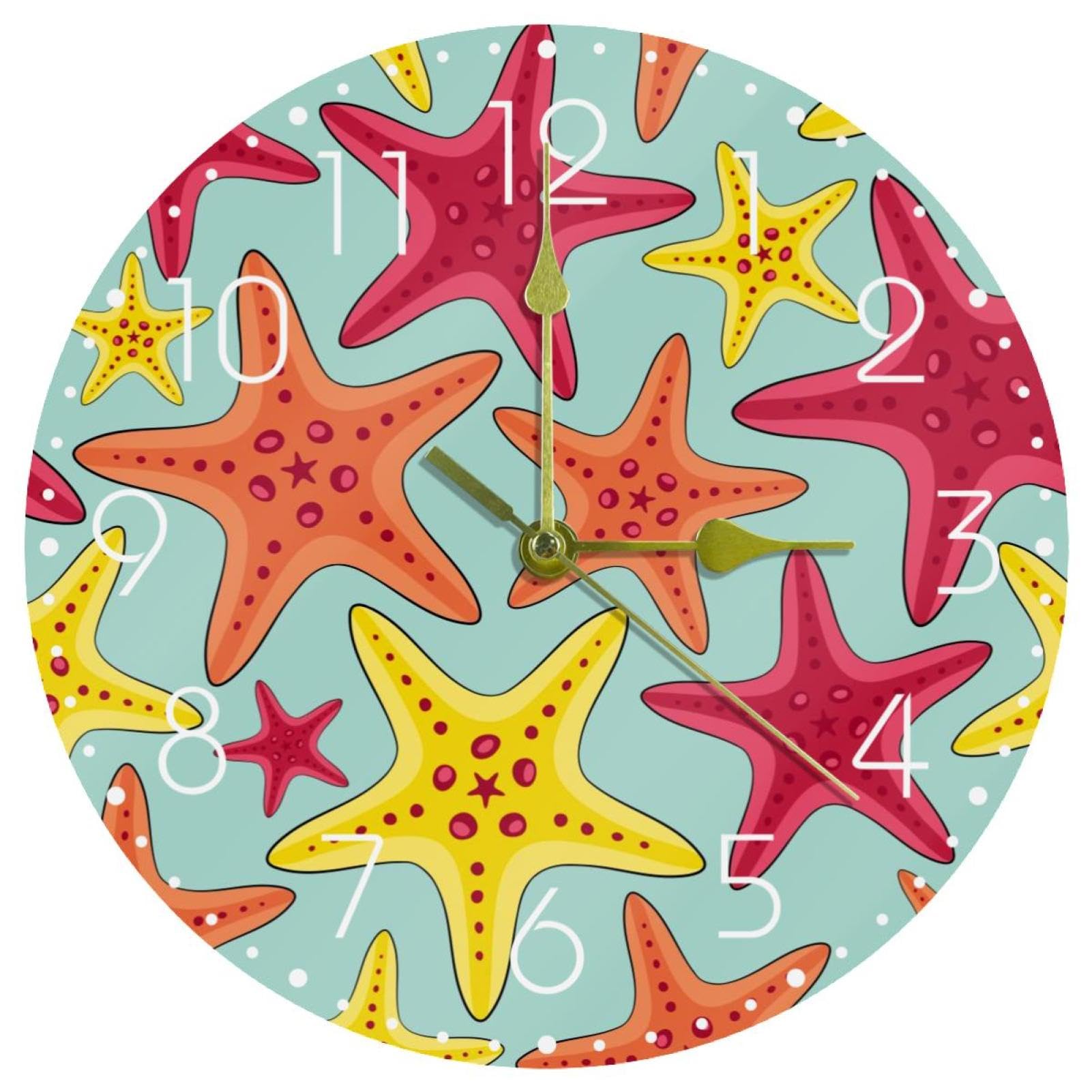 Horloge murale silencieuse de 25,4 cm avec motif artistique étoile de mer