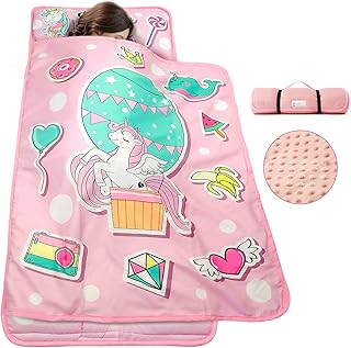 TANOSHIIÂ® Toddler Nap Mat with Pillow and Blanket, Portable Kids Sleeping Mats for Daycare, Preschool, 21