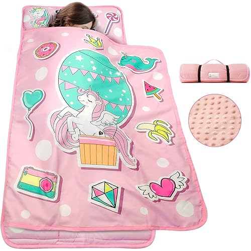 TANOSHII® Toddler Nap Mat with Pillow and Blanket, Portable Kids Sleeping Mats for Daycare, Preschool, 21" x 53", Lightweight and Soft Sleeping Bags for Kids