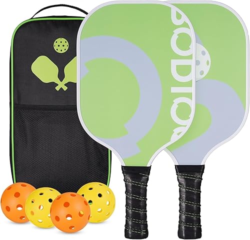 Juego de 2 palas de pickleball con superficie de fibra de vidrio, núcleo de nido de abeja de polipropileno, agarre antideslizante, raquetas ligeras