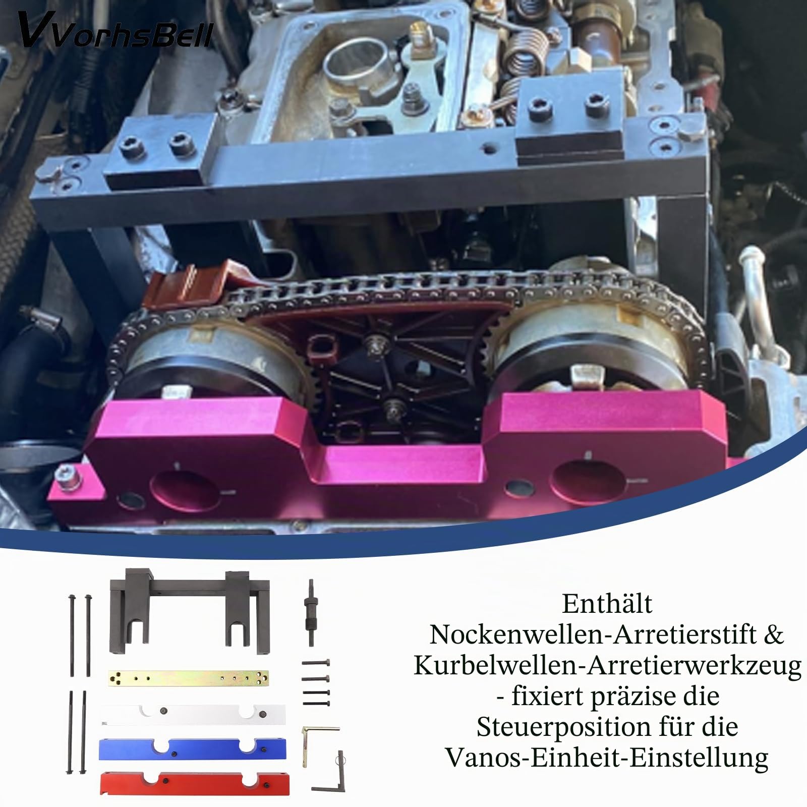 Timing Vanos Nockenwellen-Arretierwerkzeug kompatibel mit BMW N51 N52 N53 N54 N55 Timing Tool Kit Kompatibel mit E60 E90 E93 325i 330i 335i X5 Heavy Duty geschmiedet mit Koffer