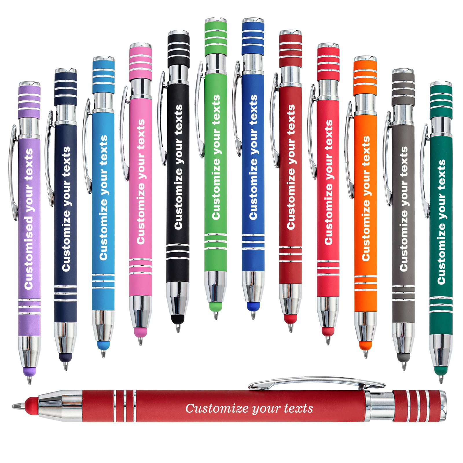 KOLOWKO Personalized 2 in 1 stylus Ballpoint pen, up to 1000 bulk/Custom Engraved Name, Text, Message - ballpoint pen for business, graduation, anniversary, communion gifts