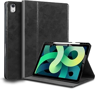 Gexmil Leder Hülle für iPad Air 11 Zoll M3 2025/ M2 2024,iPad Air 10,9 Zoll 5./4. Genration 2022/2020, Echt Leder Cover mit Stifhalter, Automatischer Schlaf/Aufwachen,Stoßfest,Schwarz