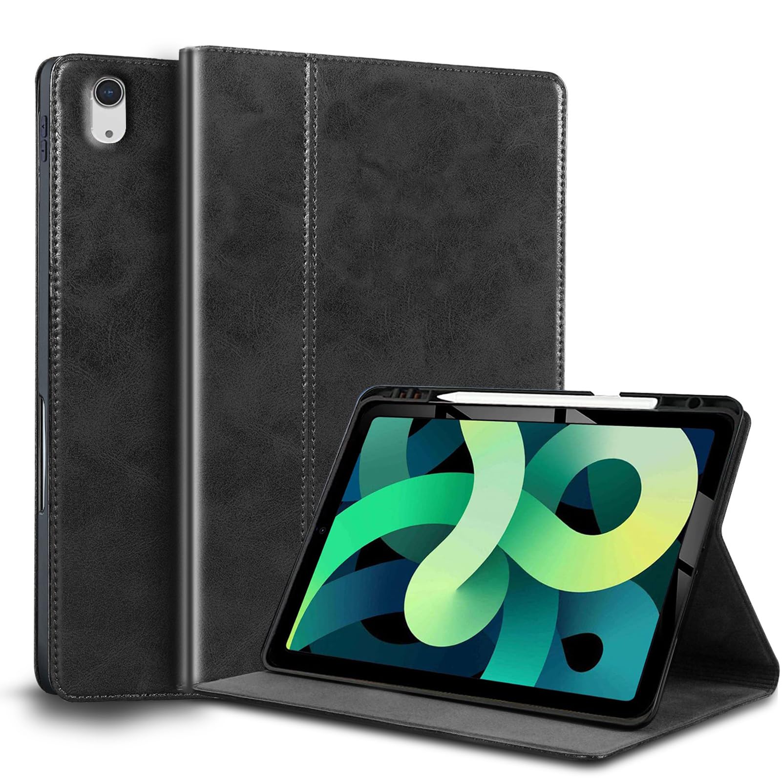 Gexmil Leder Hülle für iPad (A16) 11. Generation 11 Zoll 2025, iPad 10. Generation 10,9 Zoll 2022, Leder Cover mit Stifhalter,Stoßfest,Automatischer Schlaf/Aufwachen,Schwarz