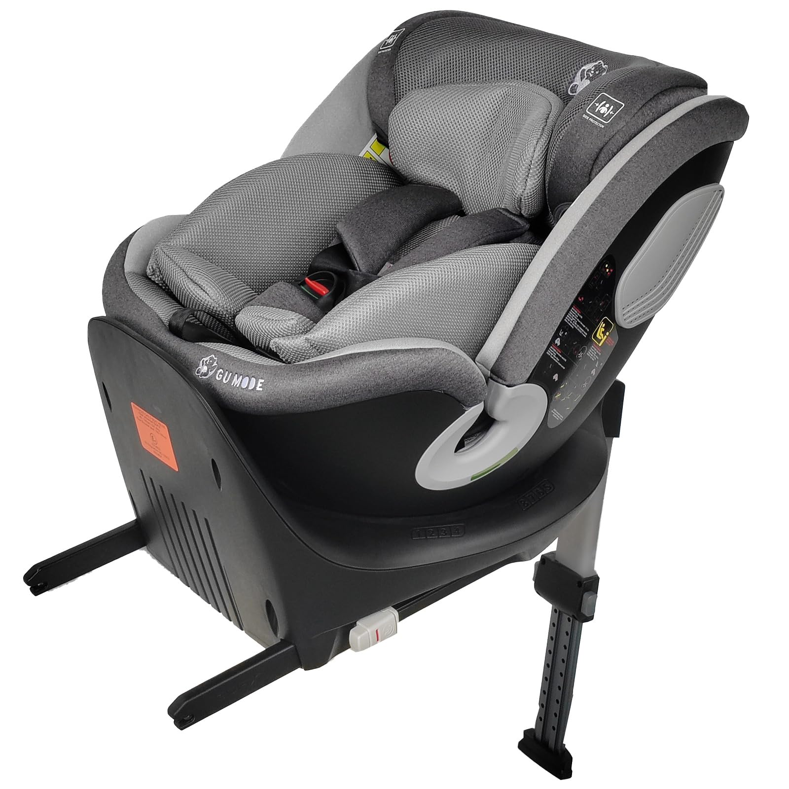 ＧＵ ＭＯＤＥ チャイルドシート ジュニアシート 新生児～12歳頃（身長40-150cm）（0-36kg）360° 回転式 ISOFIX対応 R129適合 サポートレッグ付き シートベルト固定 ロングユース 取付簡単 5年保証 メッシュタイプ (本体, グレー・ライトグレー)