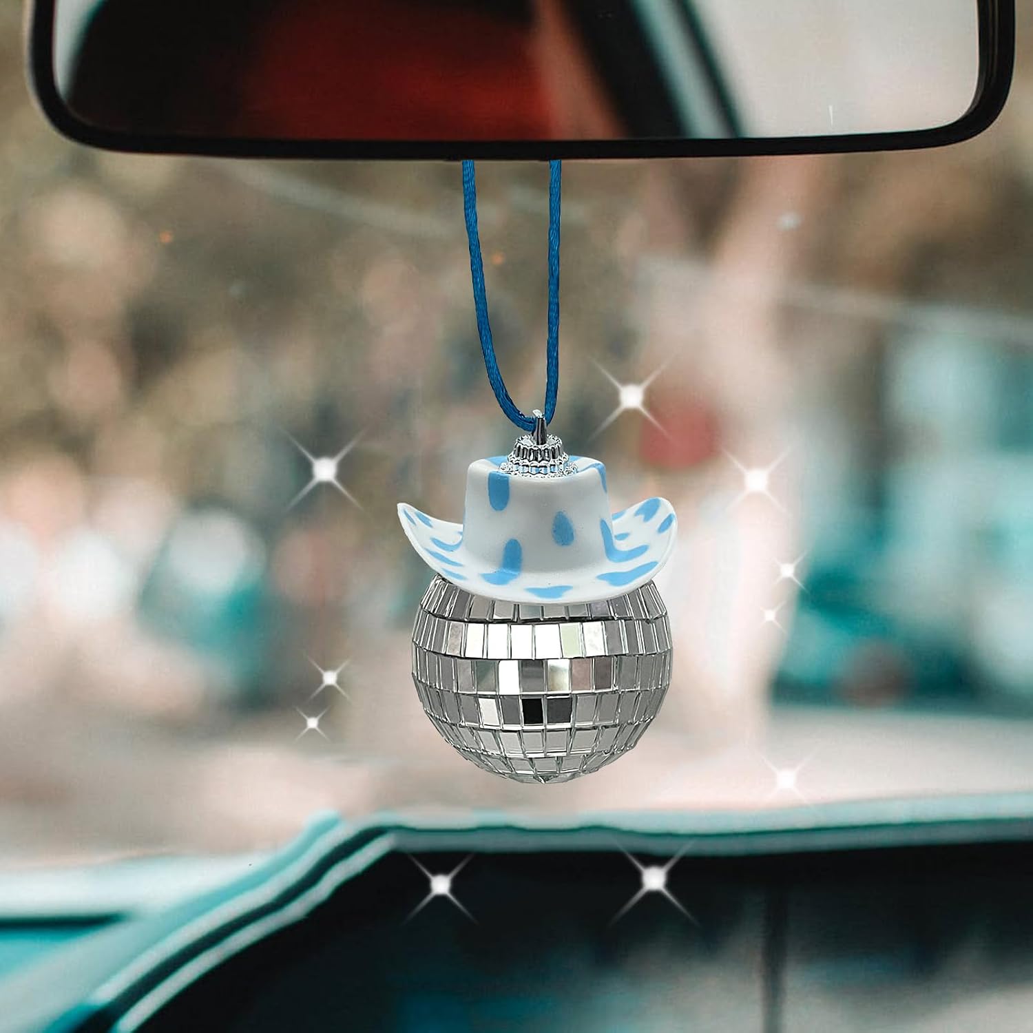Blue Cow Print Car Accessories, Car Disco Ball, Hanging Accessories, Charm