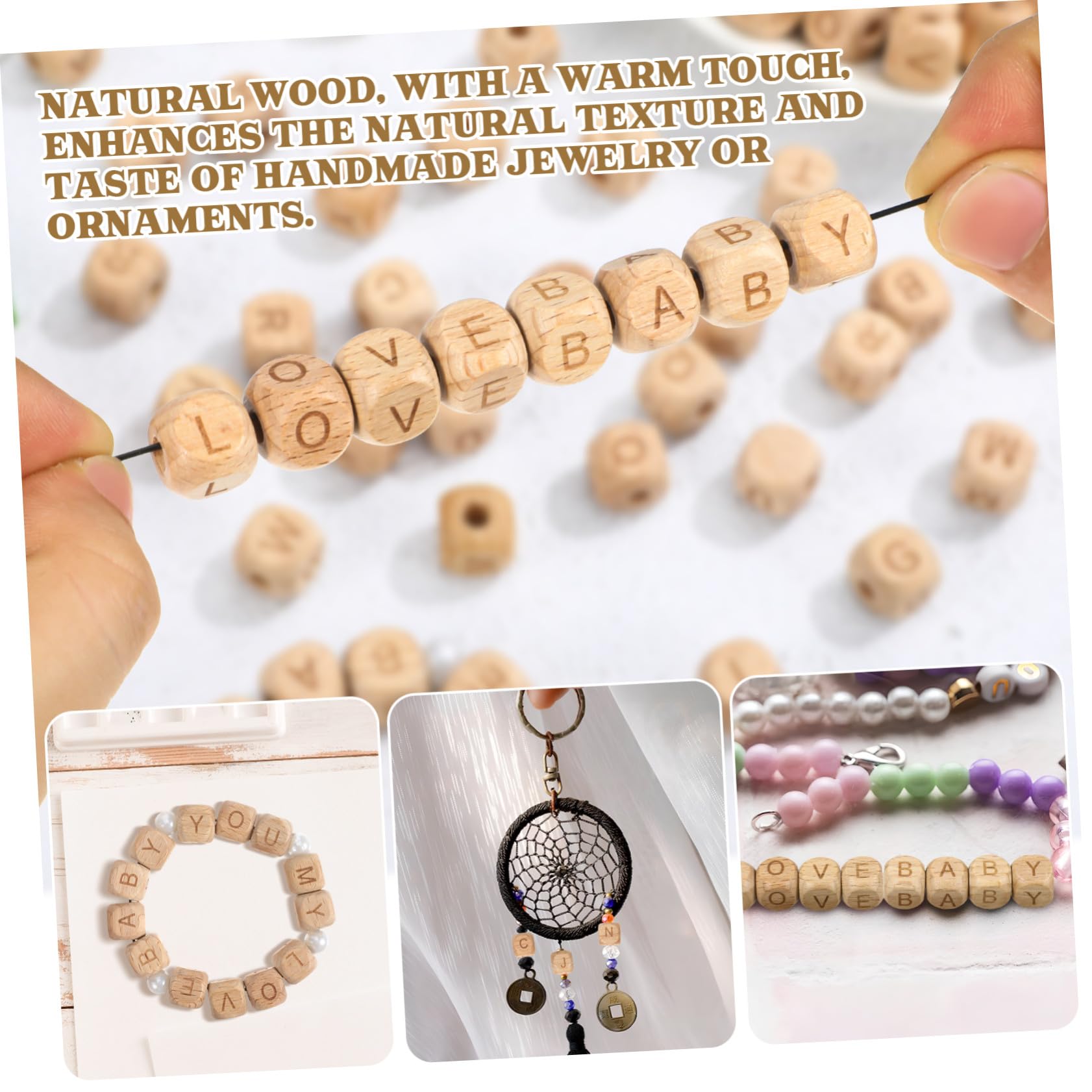 TEHAUX 260stücke Runde Buchstabenperlen aus Holz Buchstaben Alphabetperlen Lose Holzbuchstaben für Schmuck-bastelarbeiten Halsketten und Armbänder