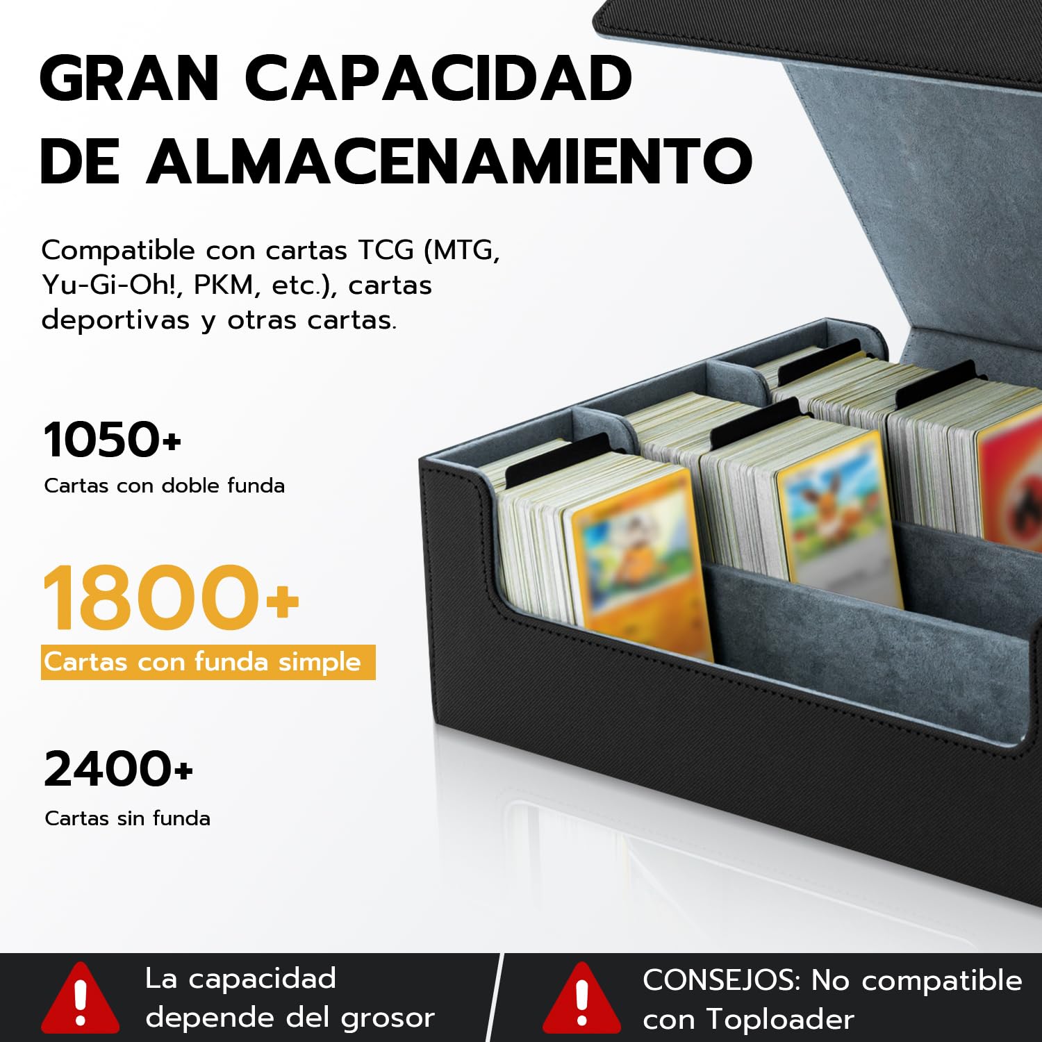 Caja Cartas para MTG, Card Deck Box para 1800+ Cartas Con Compartimento, Magnetic Flip Box con Cuero de PU para Cartas de Magic Commander TCG - [Negro]
