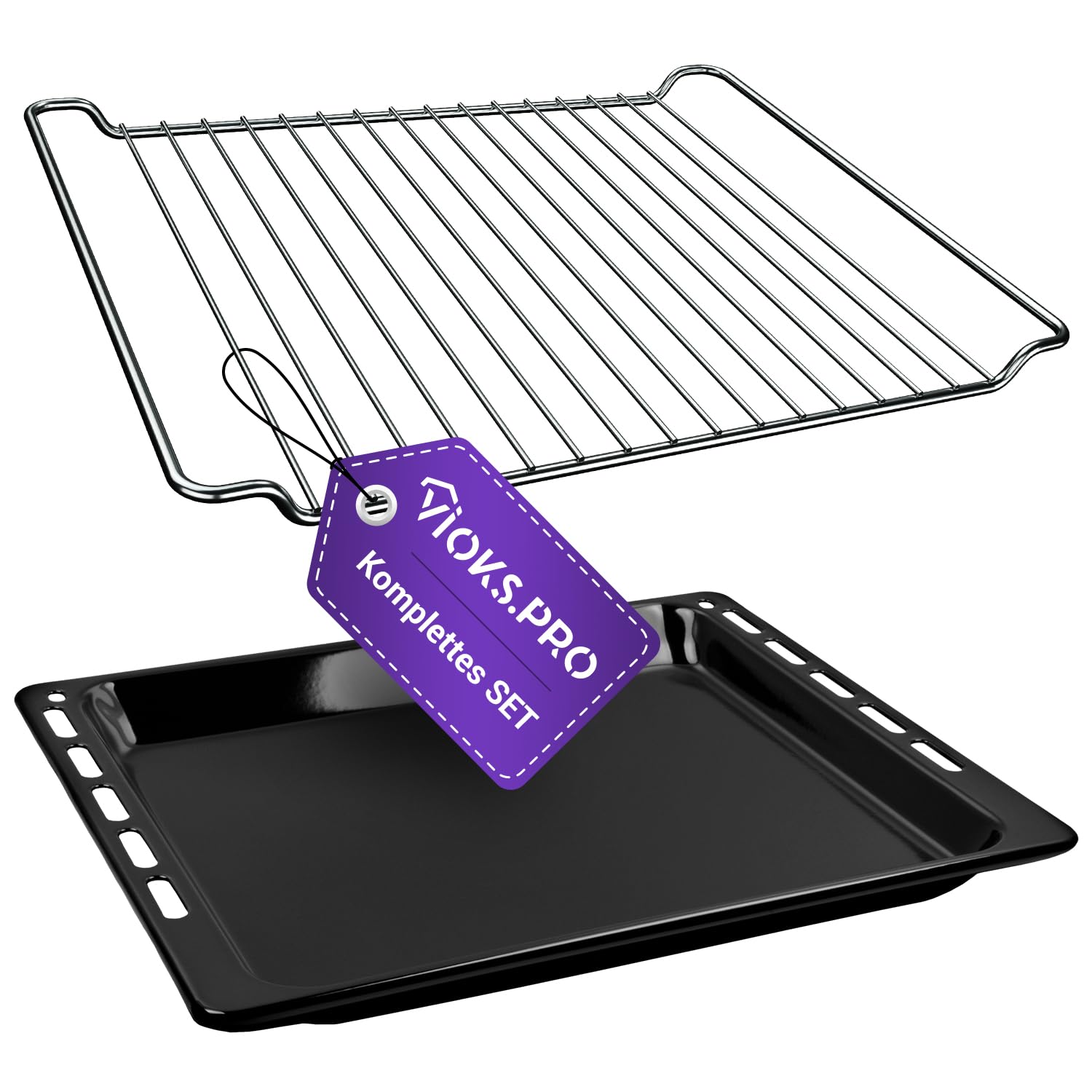 Backblech + Rost Ersatz für Whirlpool 481010539879 481245819334 | Blech Hoch 445x375x33 mm, Gitterrost Grillrost 448x338x26 mm, für Backofen