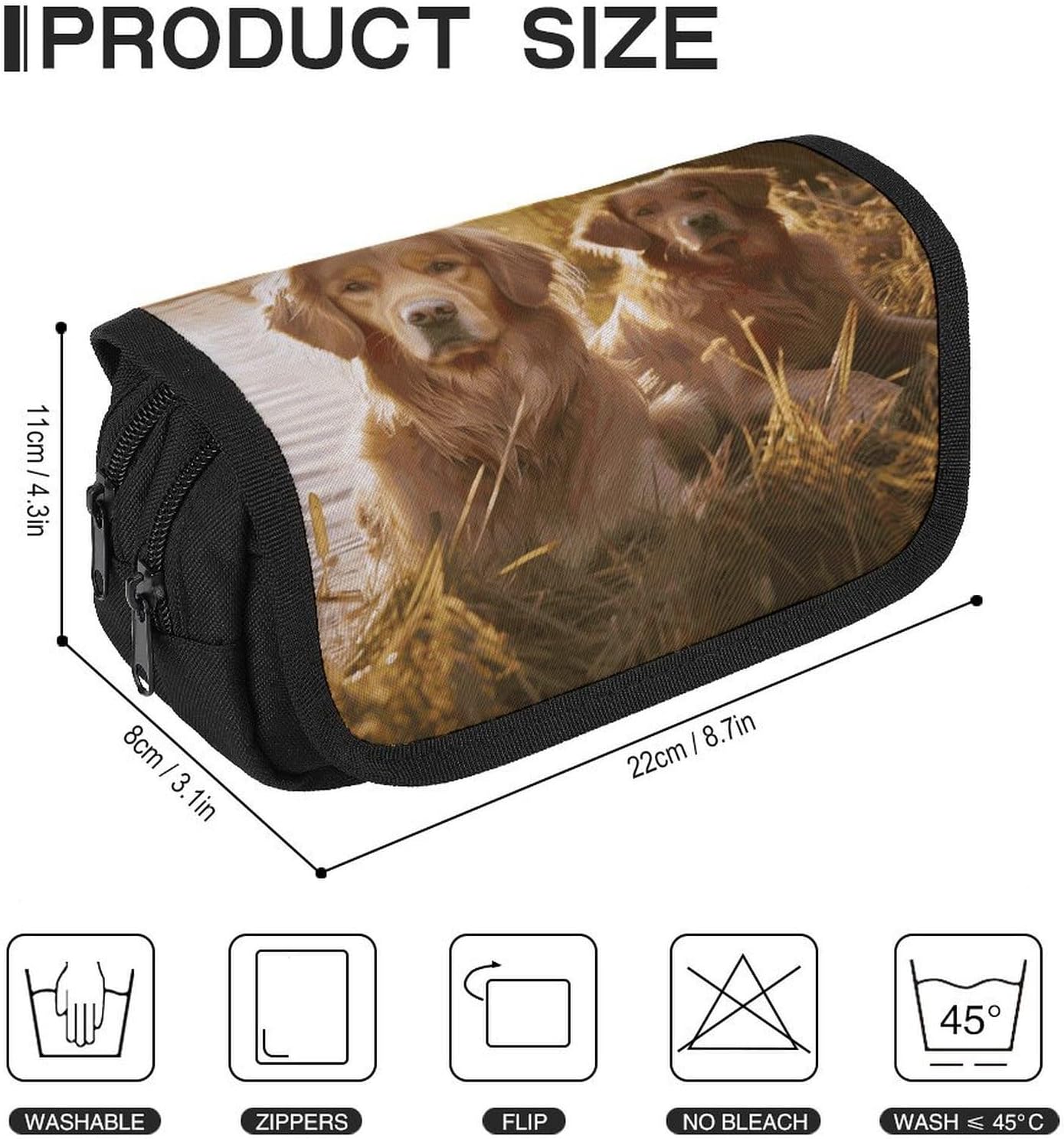 Two Golden Retrievers Pencil Case Big Capacity Pencil Pouch image 2