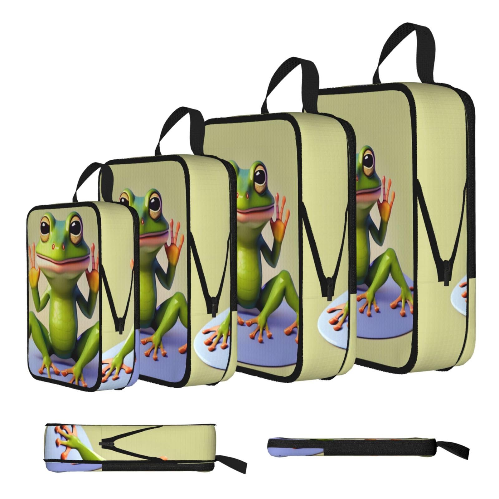 Sxzvvbn Black The Funny Frog Doing Yoga Compression Packing Cubes 4 Piece Set