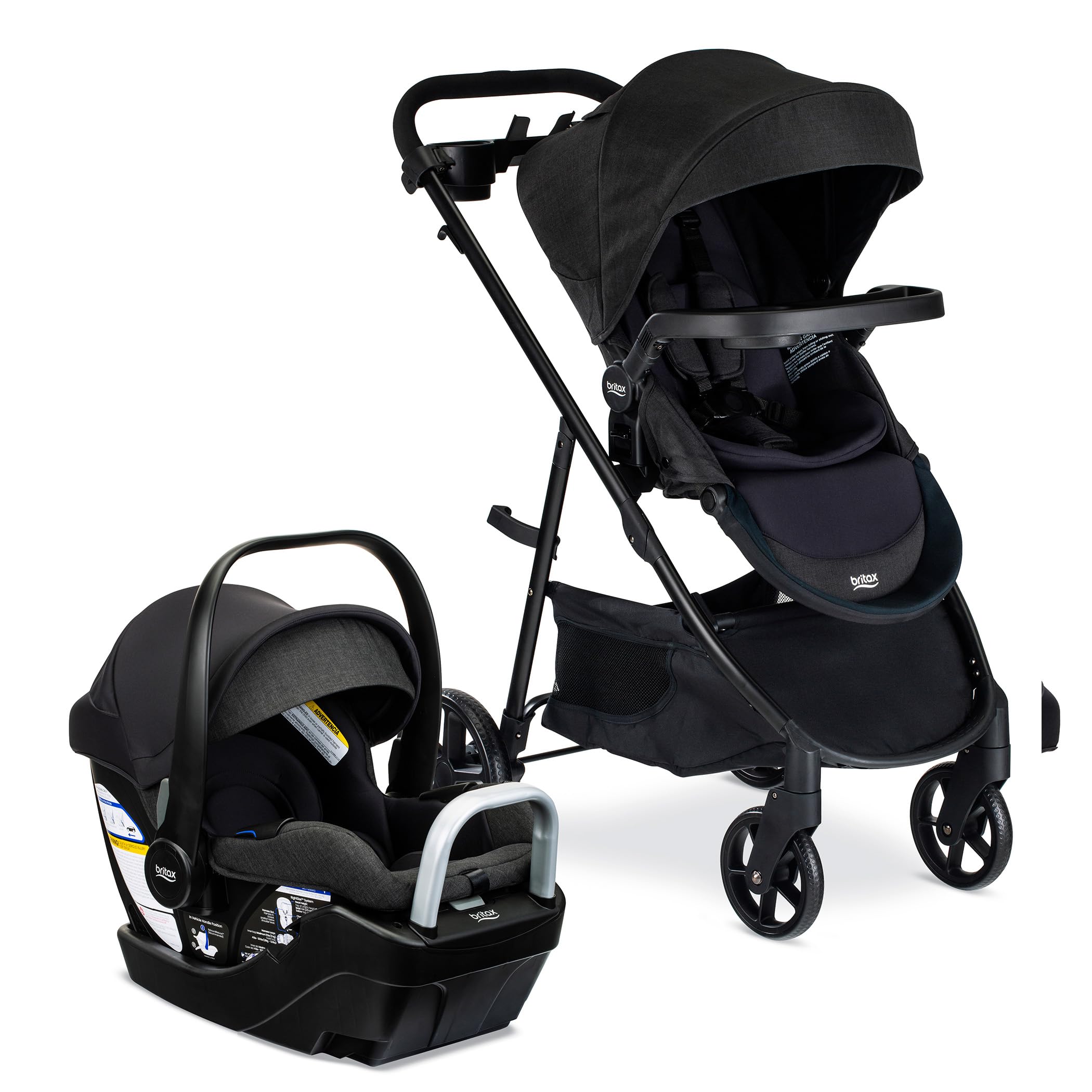 Britax Willow Brook S+ Travel System, Infant Car Seat and Stroller Combo with Alpine Base, ClickTight Technology, SafeWash Insert and Cover, Raven Black Stroller + Car Seat Raven Black