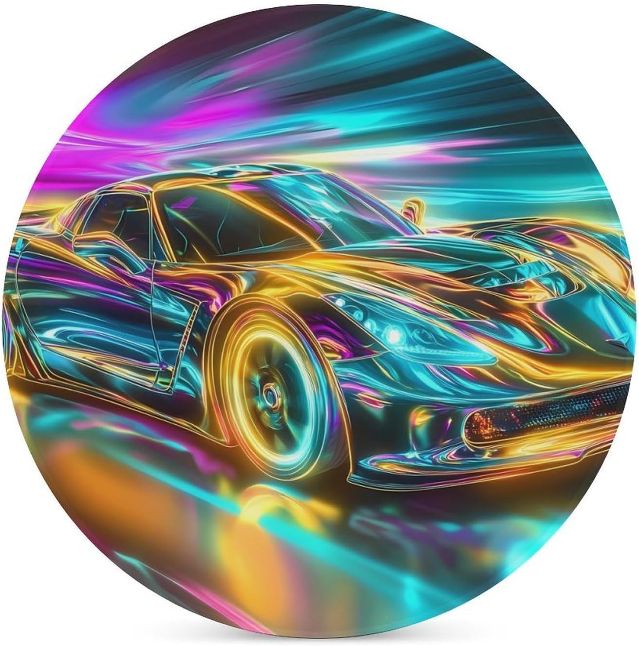 Colorful Glowing Racing Car Funny Round Ceramic Coasters for Drink Absorbent Cup Holders Tabletop Protection