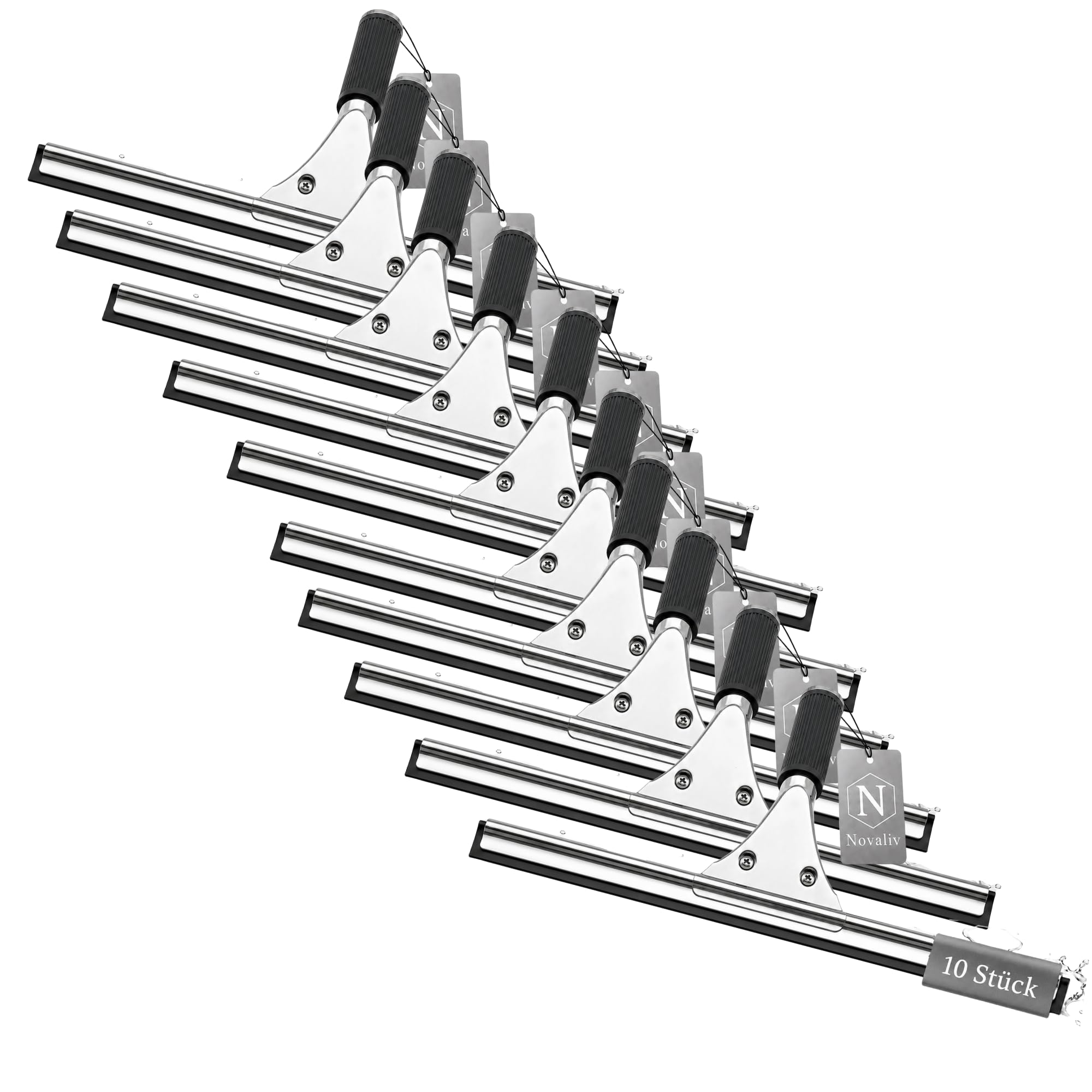 Novaliv 10 extractores profesionales de 45 cm de acero inoxidable con borde de goma intercambiable para ventanas, ventanas, ventanas, ventanas, ventanas, limpiaparabrisas, limpiacristales