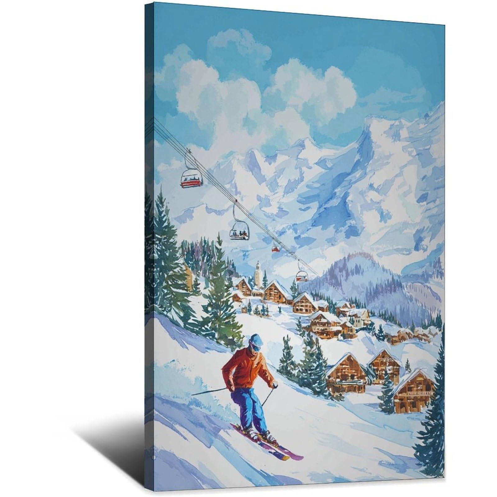 iPuzou Grindelwald Switzerland Ski Poster 20x30inch(50x75cm) Vintage Watercolor Canvas Art