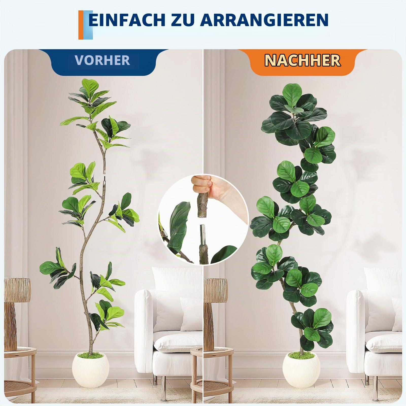Garvee 210cm Künstliche Pflanzen Fake Pflanzen Künstlicher Fiddle Feigenbaum Mit Weiß Harz Topf Kunstbaum Groß Plastikpflanzen Kunstpflanzen für Drinnen Und DraußEn Zimmer Schlafzimmer Home