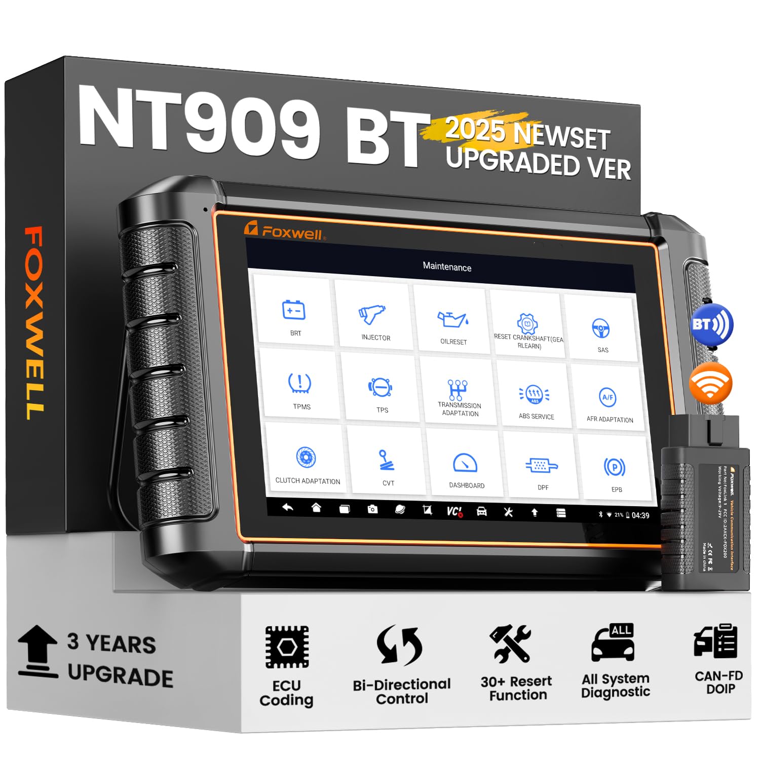 Foxwell NT909 OBD2 Scanner, Wireless Bidirectional Scan Tool, ECU Coding, OEM Full System Coverage, CAN FD & DOIP, 30+ Resets, FCA AutoAuth, V.A.G Guide, 3 Yrs Free Update, Upgrade of NT809 BT
