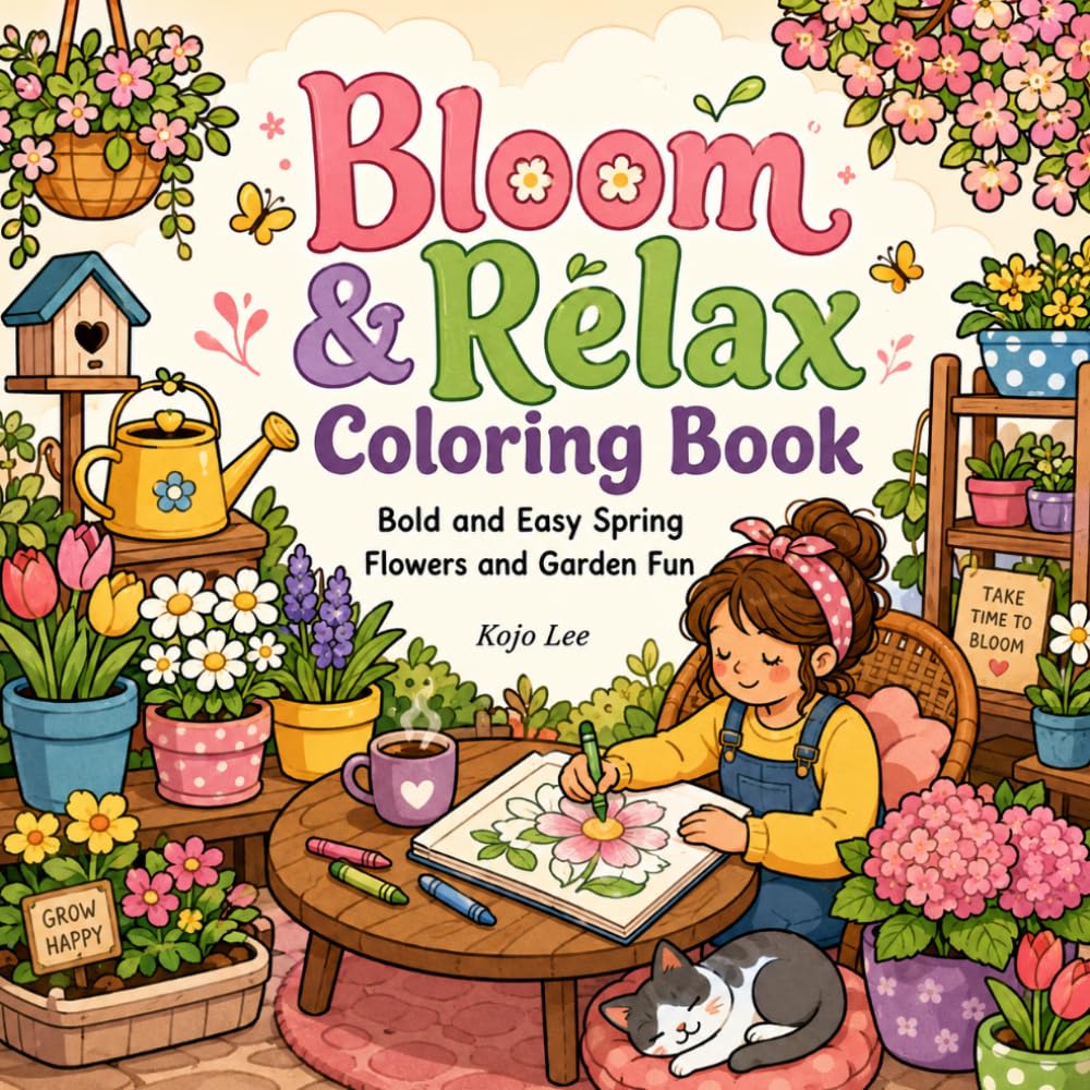 Bloom & Relax Coloring Book: Bold and Easy Spring Flowers and Garden Fun
