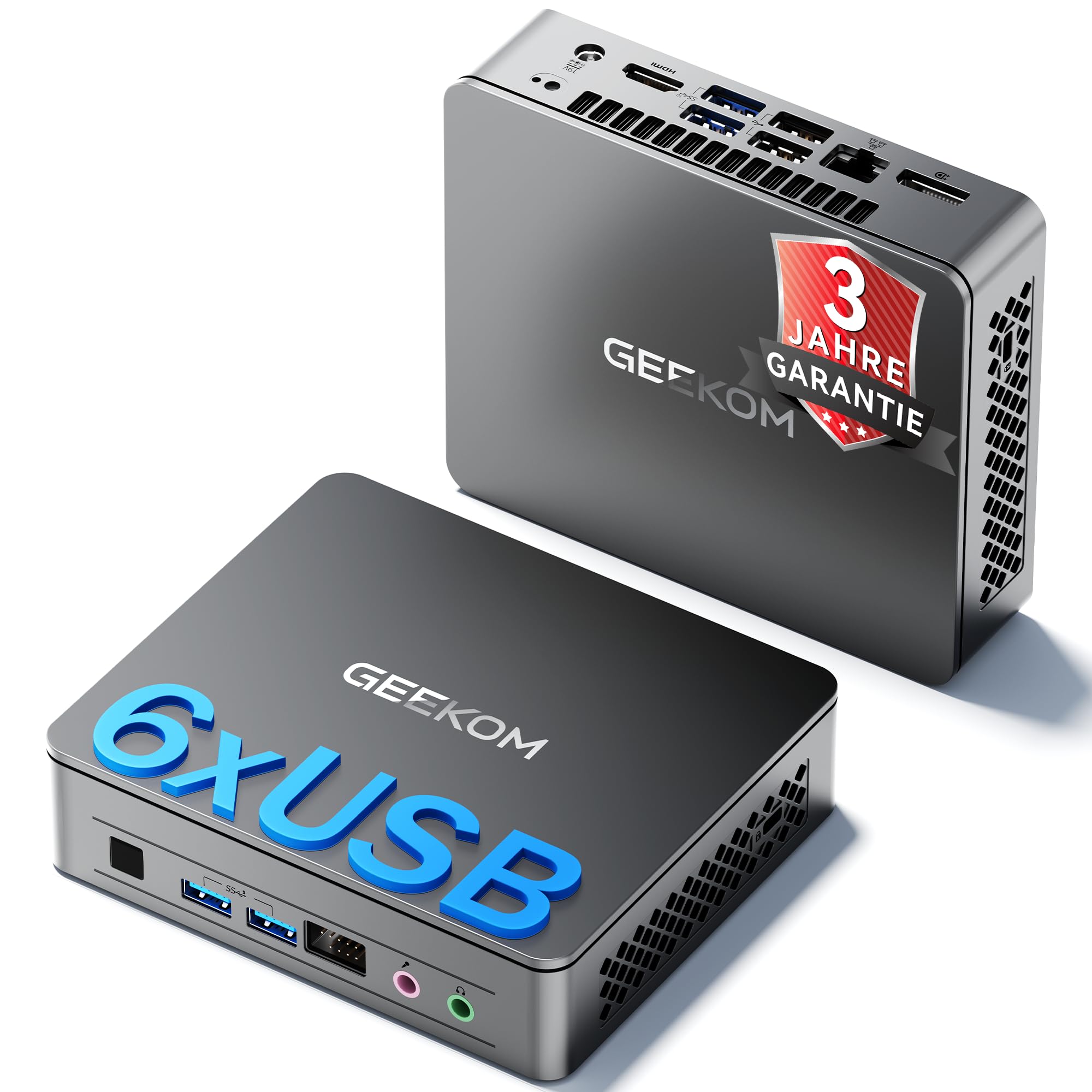 GEEKOM Business Mini PC Air12 Lite mit Intel N95, 8GB DDR4 256GB SSD | 3 Jahre Garantie Mini Desktop, 6×USB,9-PIN Ports, Dual-Display 4K@60Hz Ultra-leiser Kompakter Desktop PC für Office Home