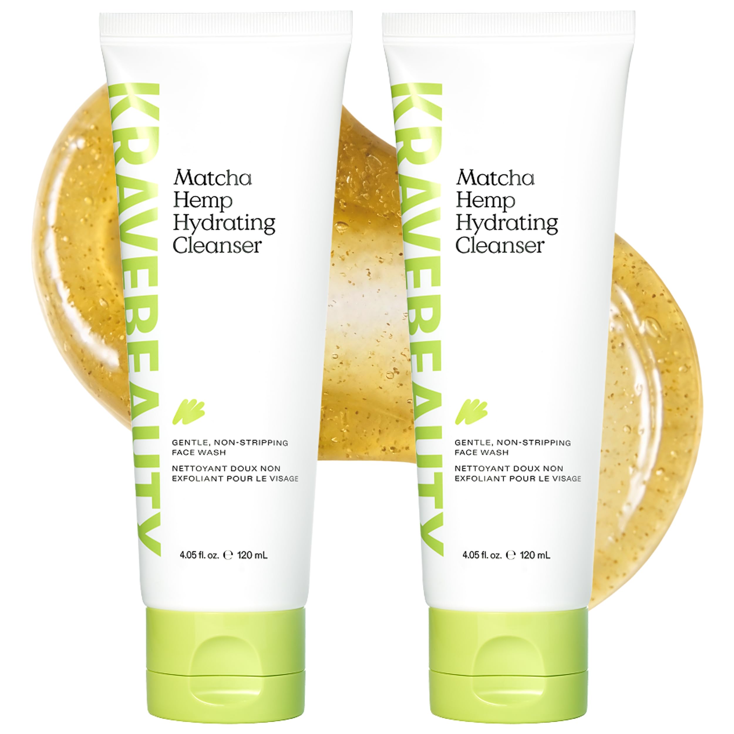 KraveBeauty DUO Hemp Moisturiser Matcha Limpiador facial diario que no seca la piel, fortalece la barrera de la piel, enriquecido con aceite de semilla de cáñamo, agradable al tacto